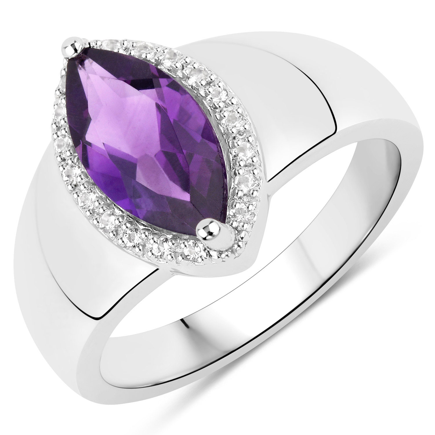 1.54 Carat Genuine Amethyst and White Topaz .925 Sterling Silver Ring