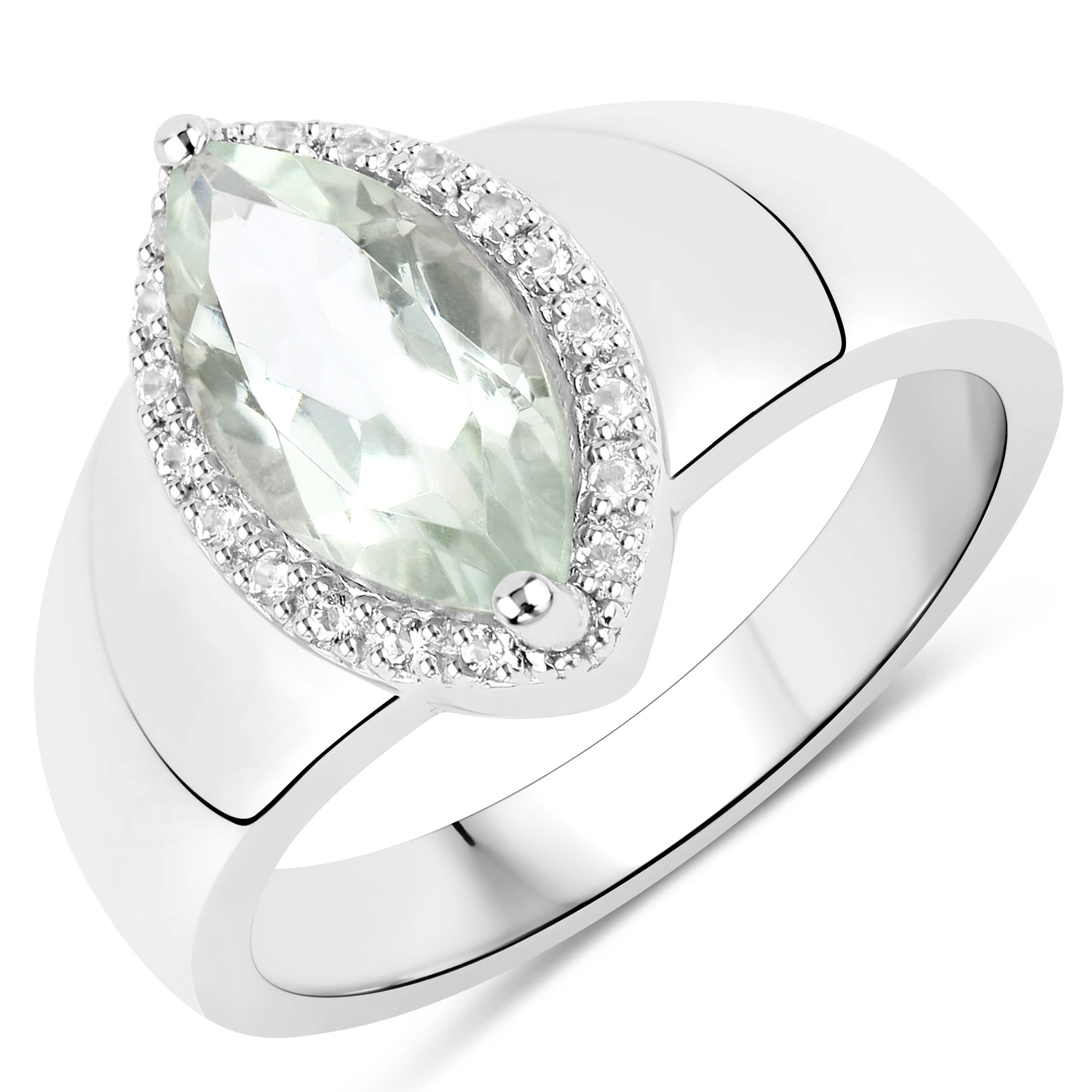 1.64 Carat Genuine Green Amethyst and White Topaz .925 Sterling Silver Ring