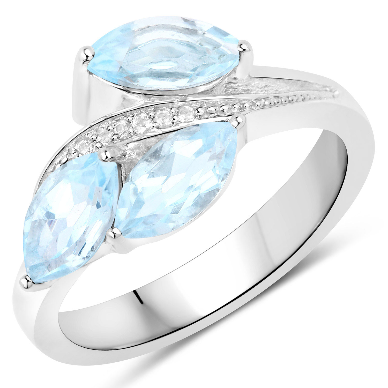 1.89 Carat Genuine Blue Topaz and White Topaz .925 Sterling Silver Ring