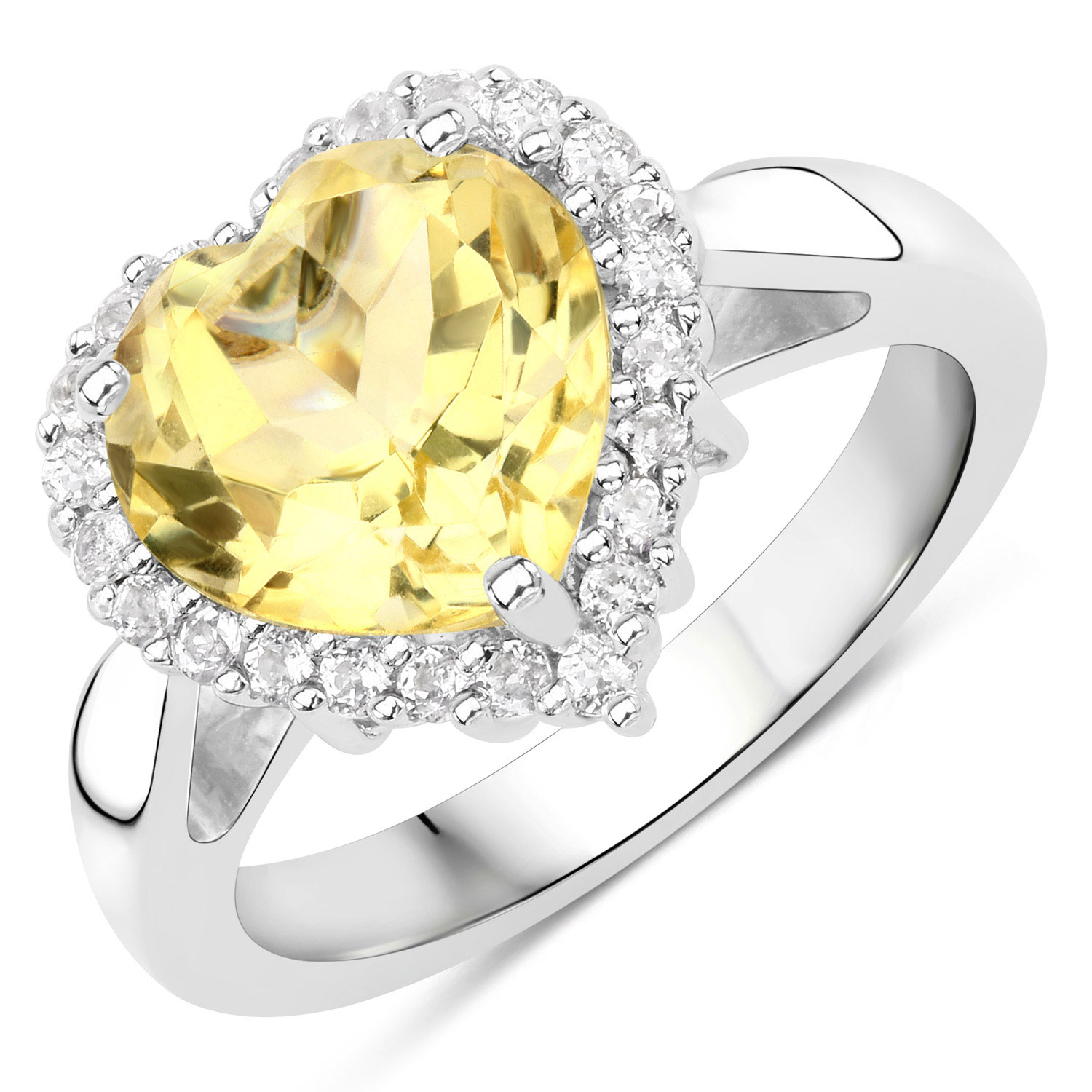 3.43 Carat Genuine Citrine and White Topaz .925 Sterling Silver Ring
