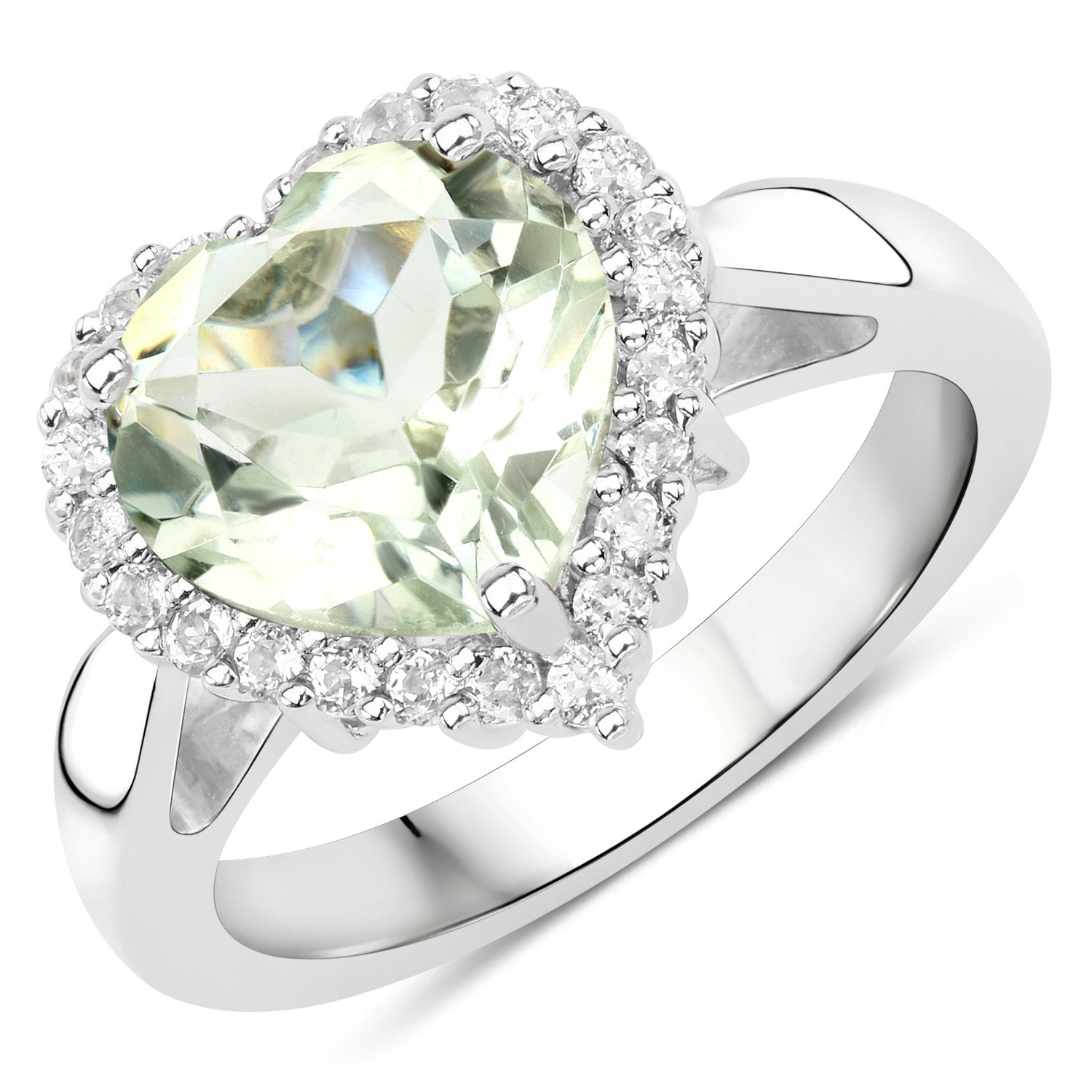 4.03 Carat Genuine Green Amethyst and White Topaz .925 Sterling Silver Ring