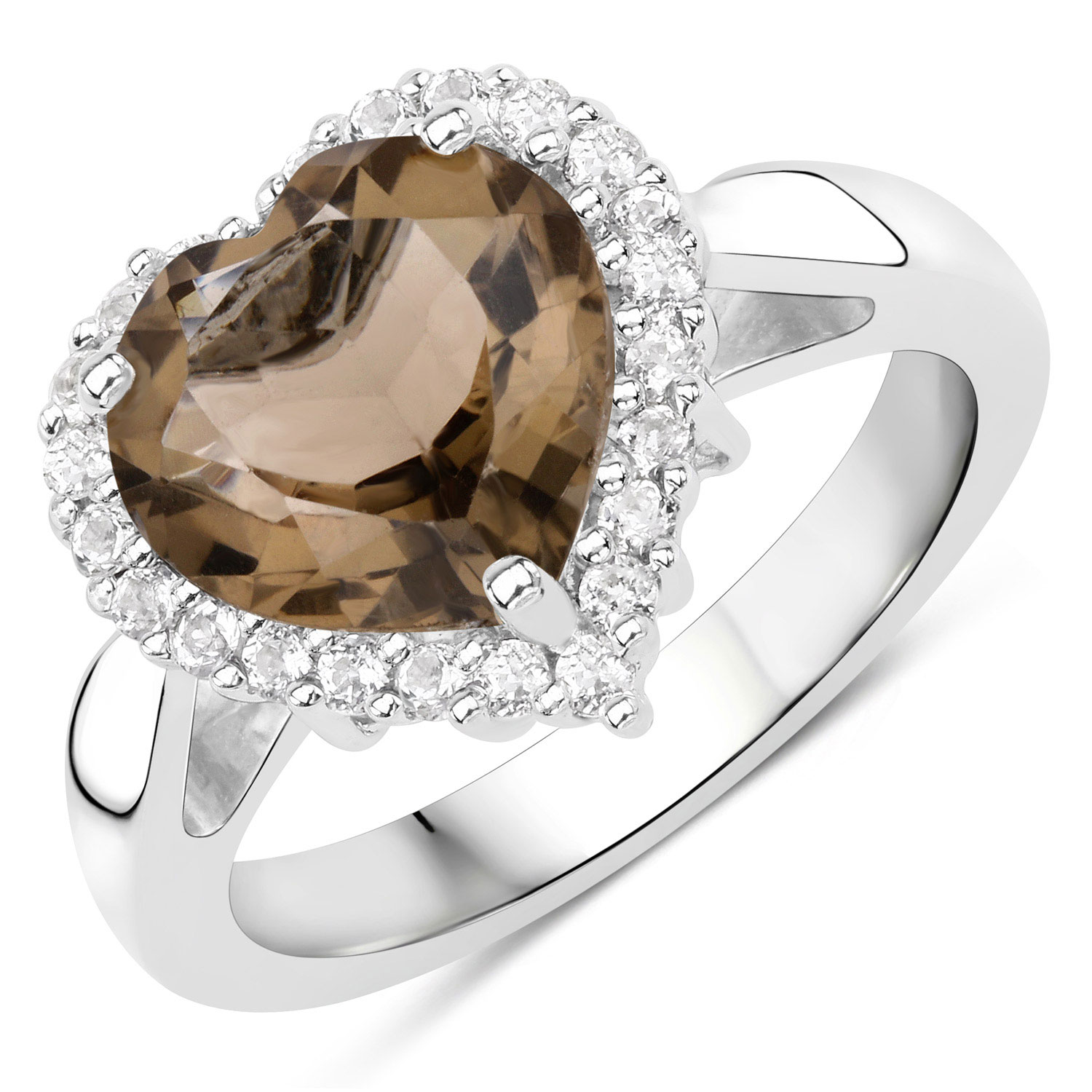 3.48 Carat Genuine Smoky Quartz and White Topaz .925 Sterling Silver Ring