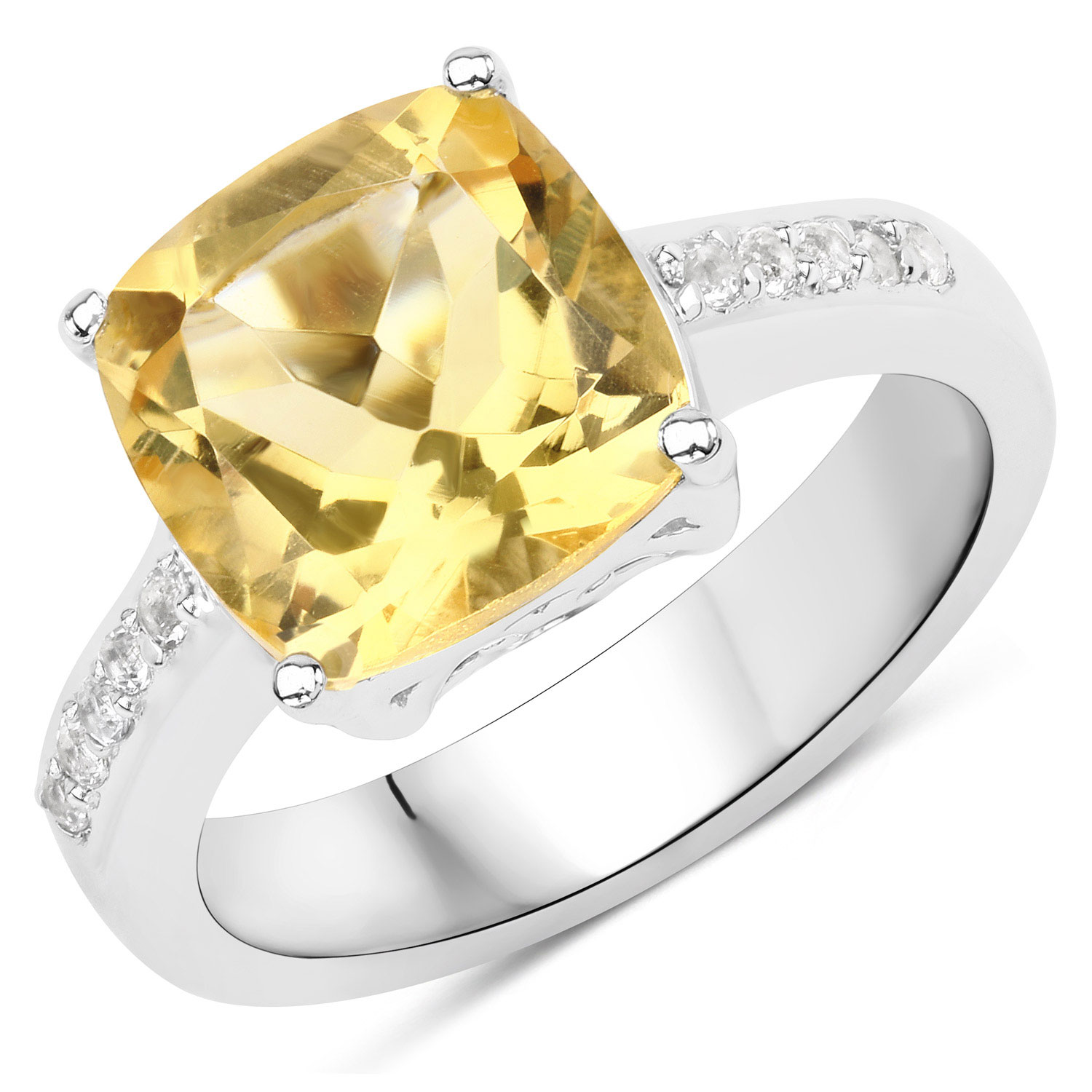 4.12 Carat Genuine Citrine and White Topaz .925 Sterling Silver Ring