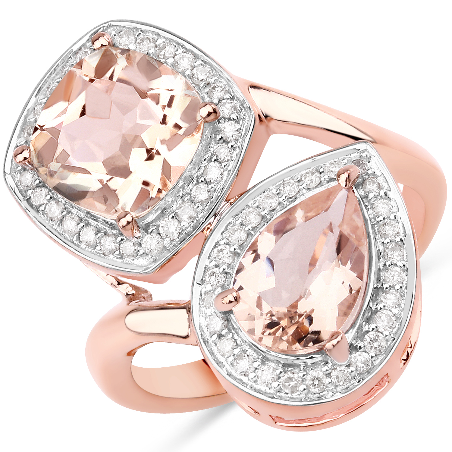 3.68 Carat Genuine Morganite and White Diamond 14K Rose Gold Ring