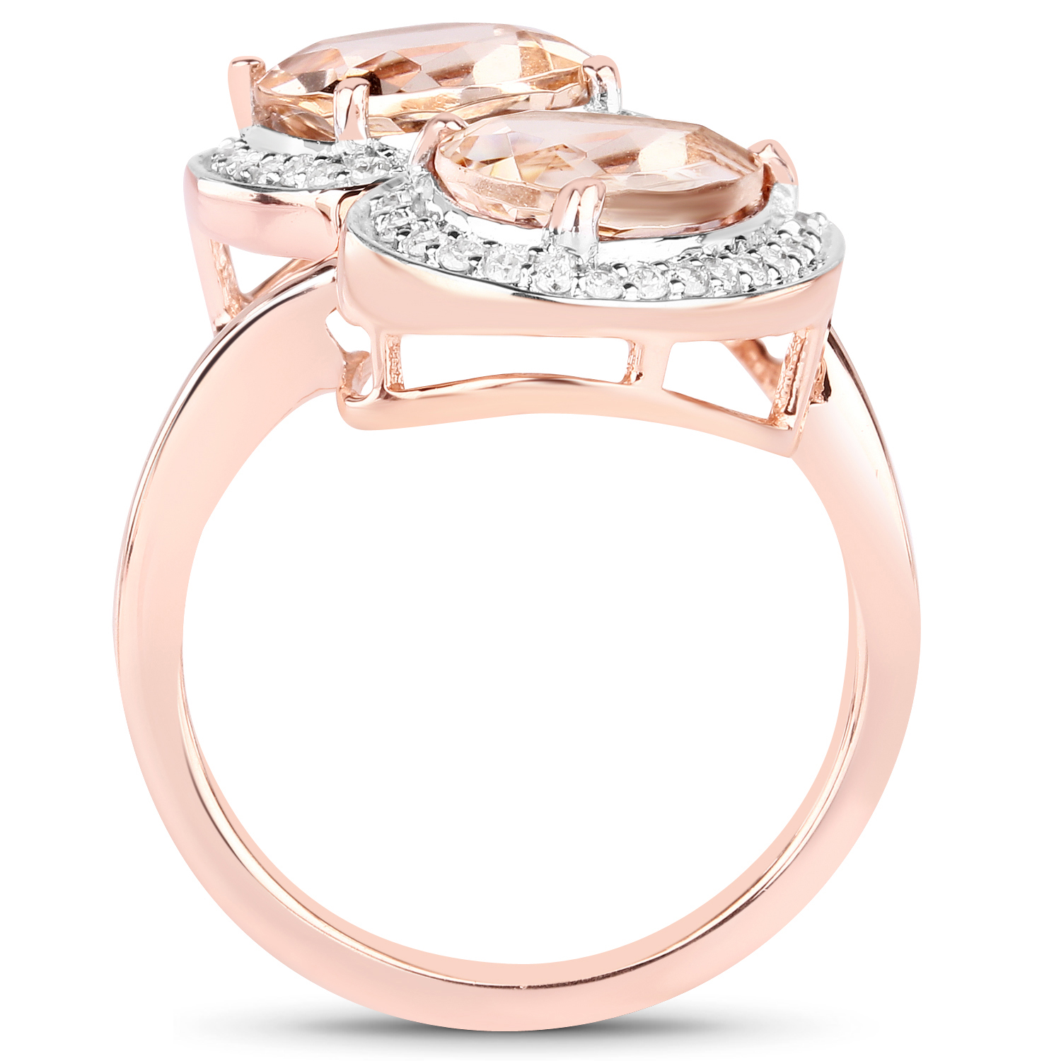 3.68 Carat Genuine Morganite and White Diamond 14K Rose Gold Ring