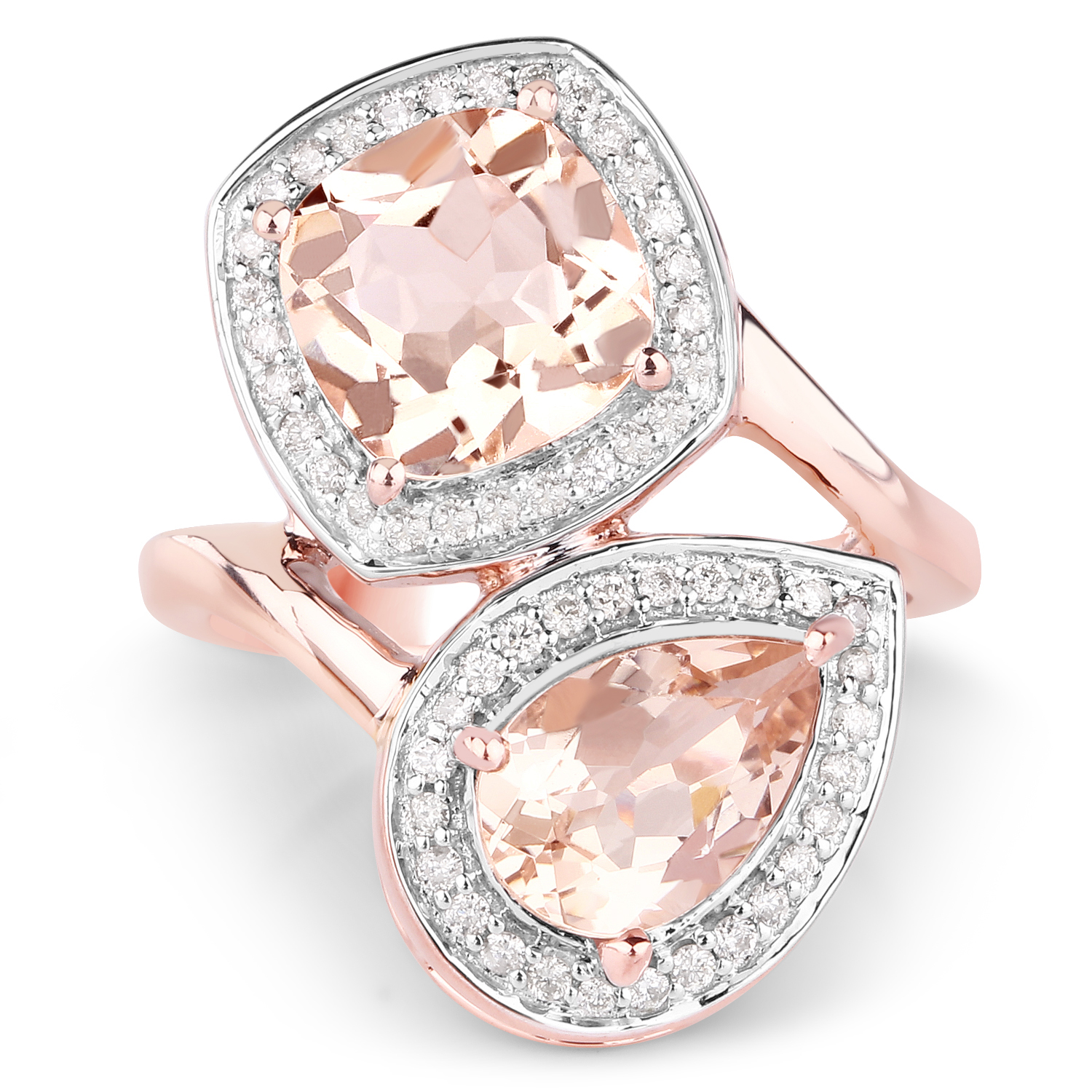 3.68 Carat Genuine Morganite and White Diamond 14K Rose Gold Ring