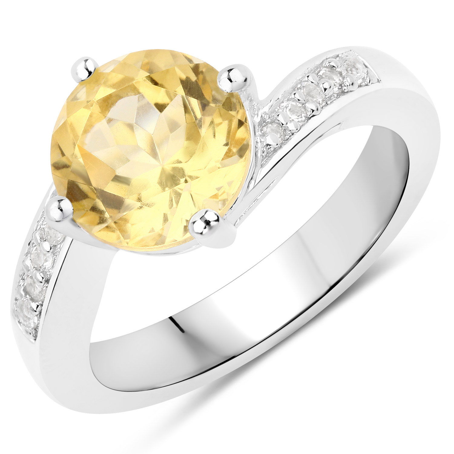 2.55 Carat Genuine Citrine and White Topaz .925 Sterling Silver Ring