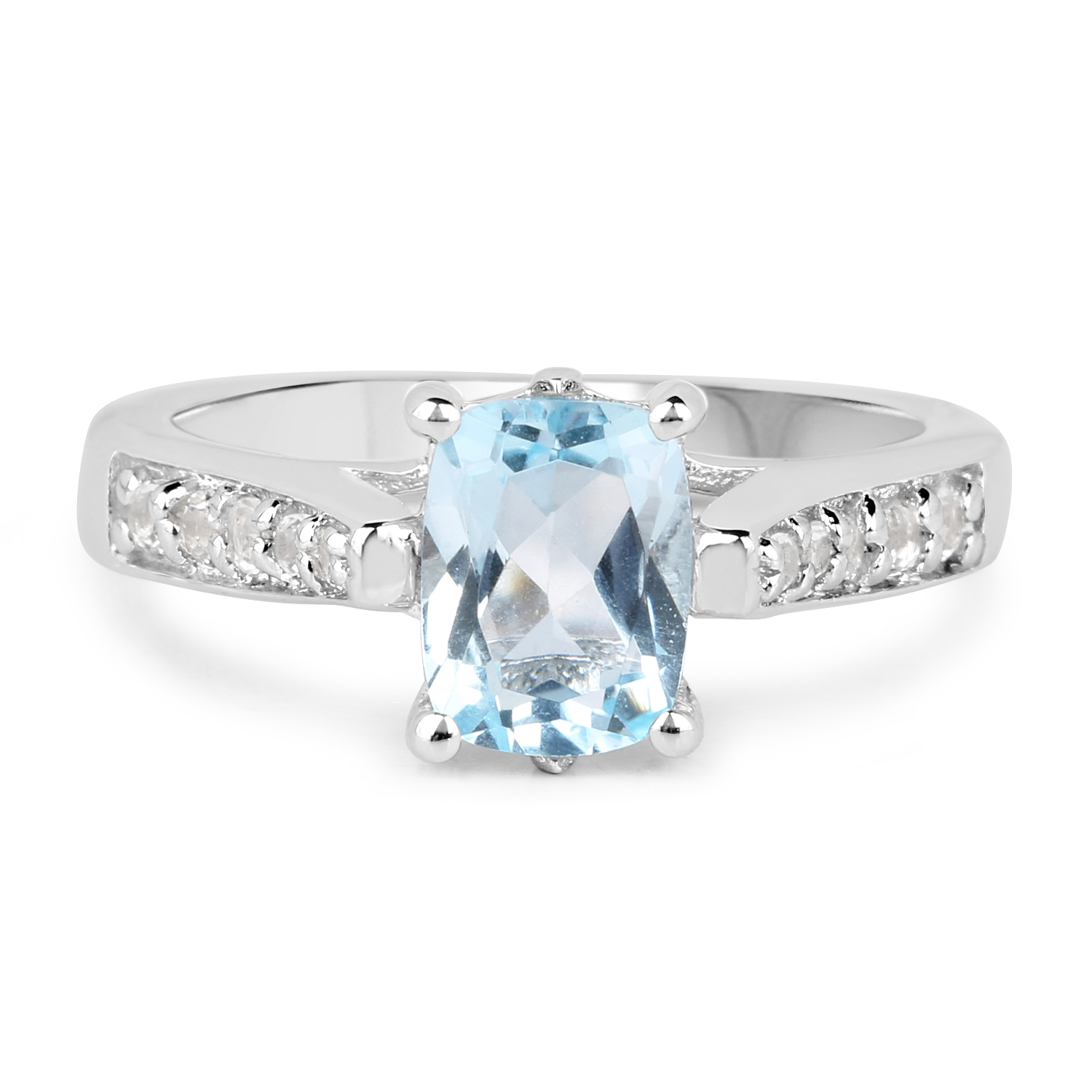 1.76 Carat Genuine Blue Topaz and White Topaz .925 Sterling Silver Ring