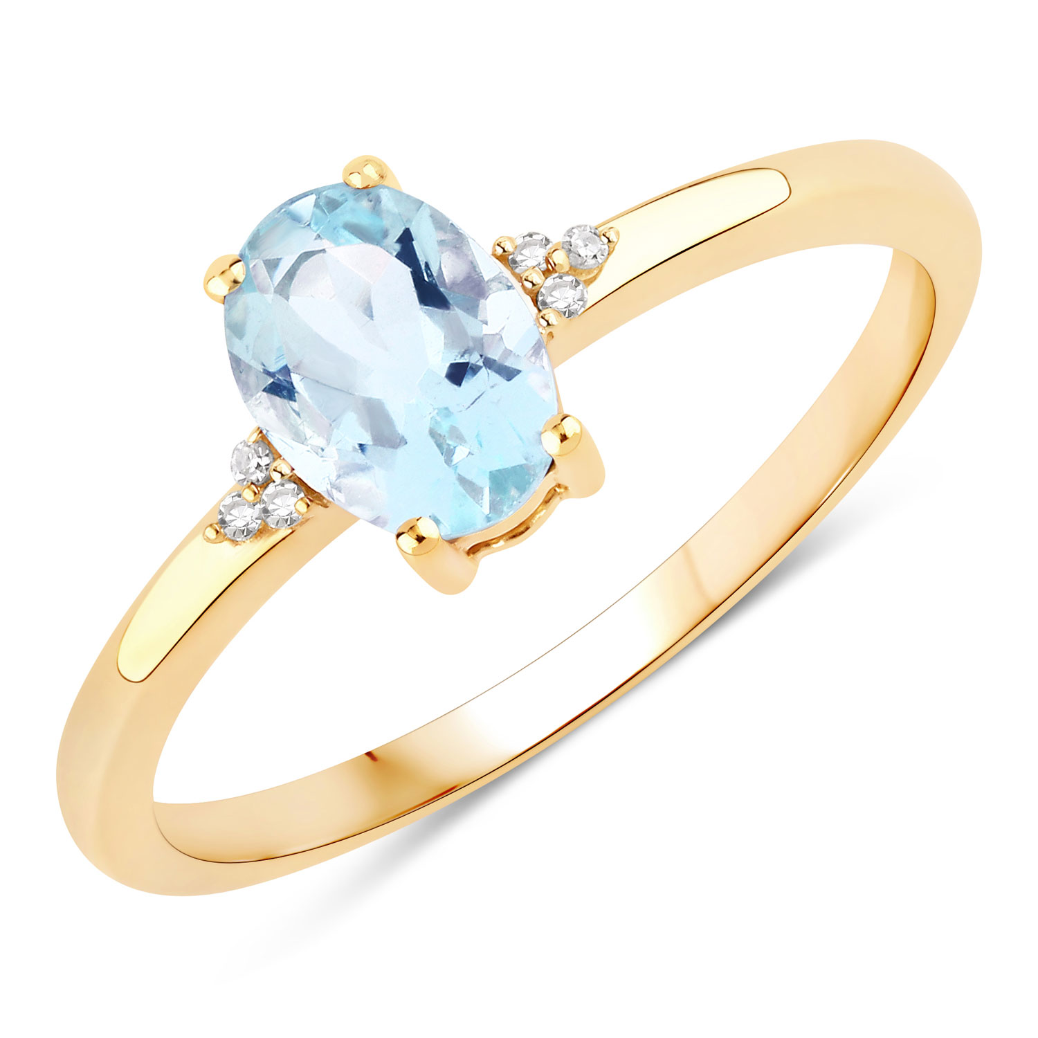 0.62 Carat Genuine Aquamarine and White Diamond 10K Yellow Gold Ring