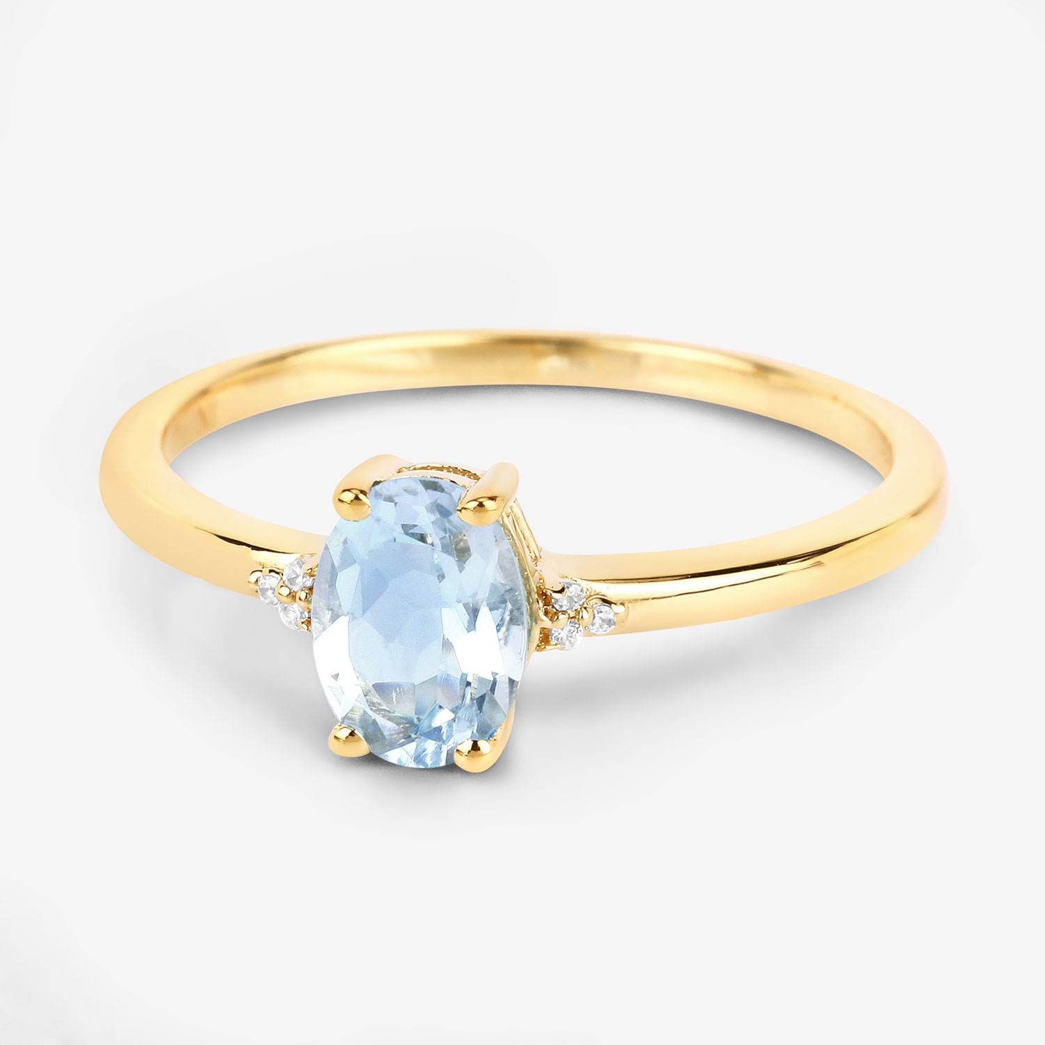 0.62 Carat Genuine Aquamarine and White Diamond 10K Yellow Gold Ring
