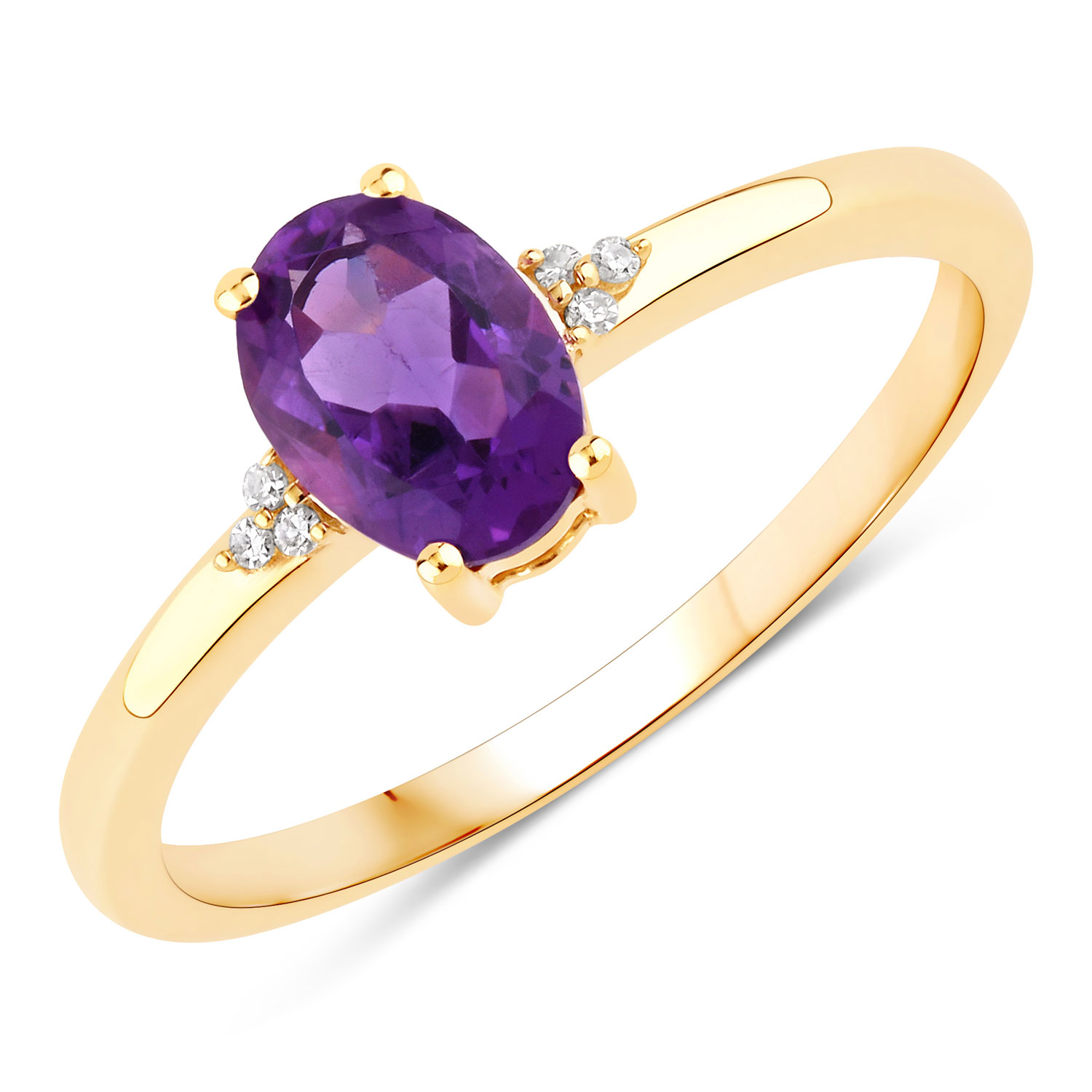 0.82 Carat Genuine Amethyst and White Diamond 10K Yellow Gold Ring