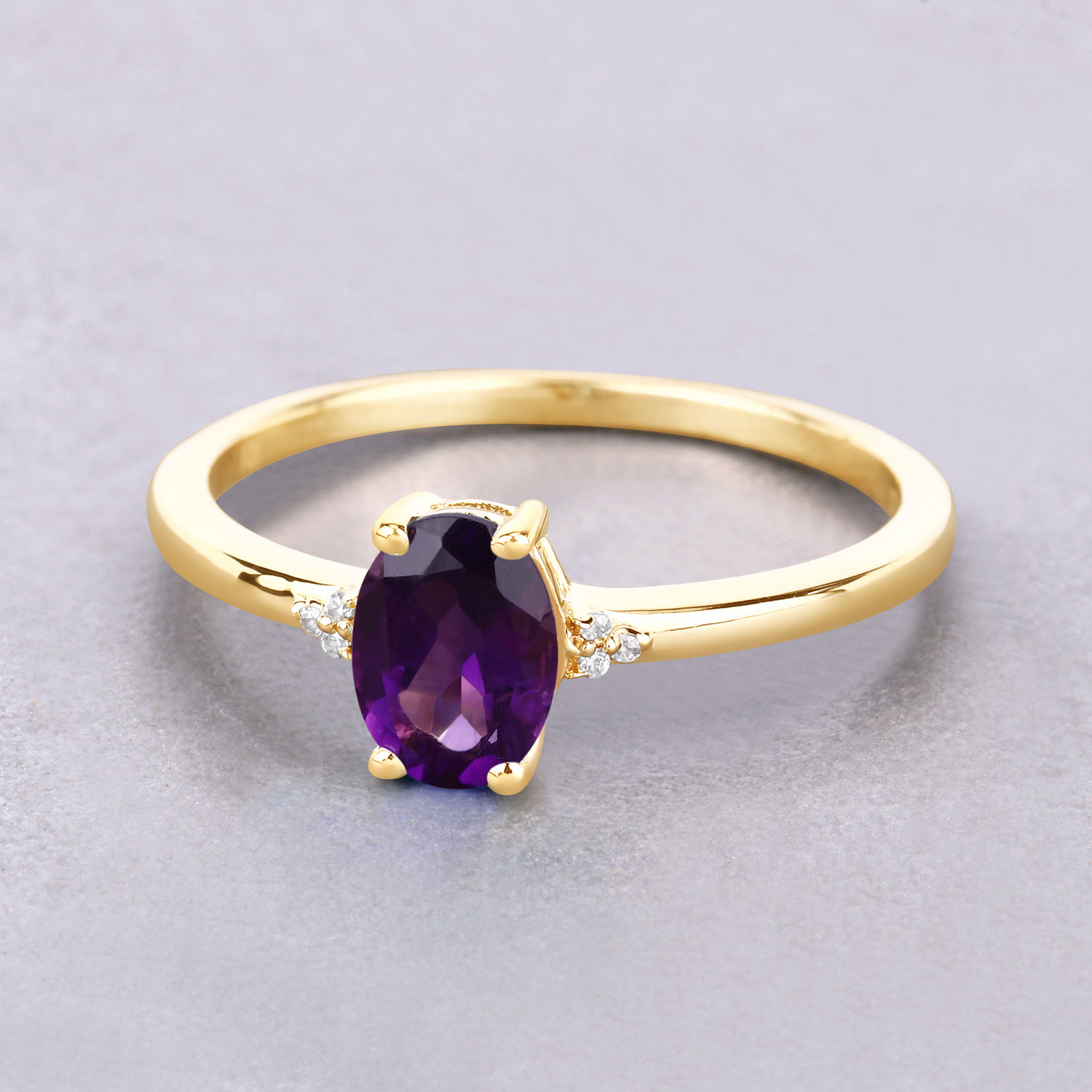 0.82 Carat Genuine Amethyst and White Diamond 10K Yellow Gold Ring