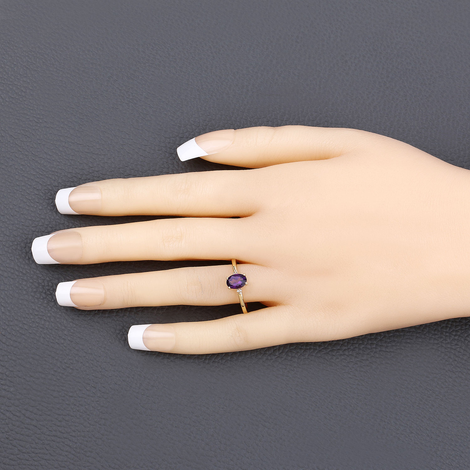 0.82 Carat Genuine Amethyst and White Diamond 10K Yellow Gold Ring