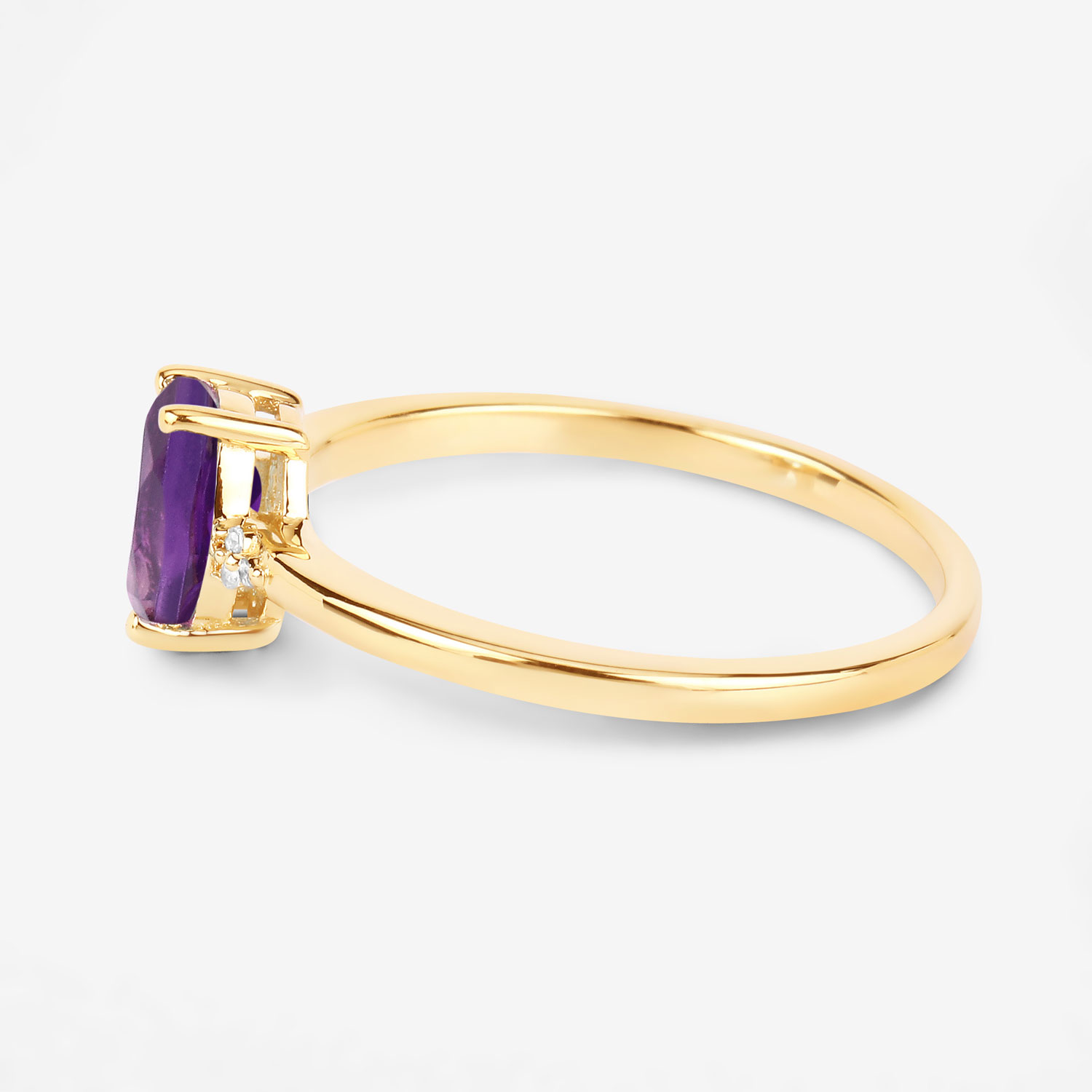 0.82 Carat Genuine Amethyst and White Diamond 10K Yellow Gold Ring