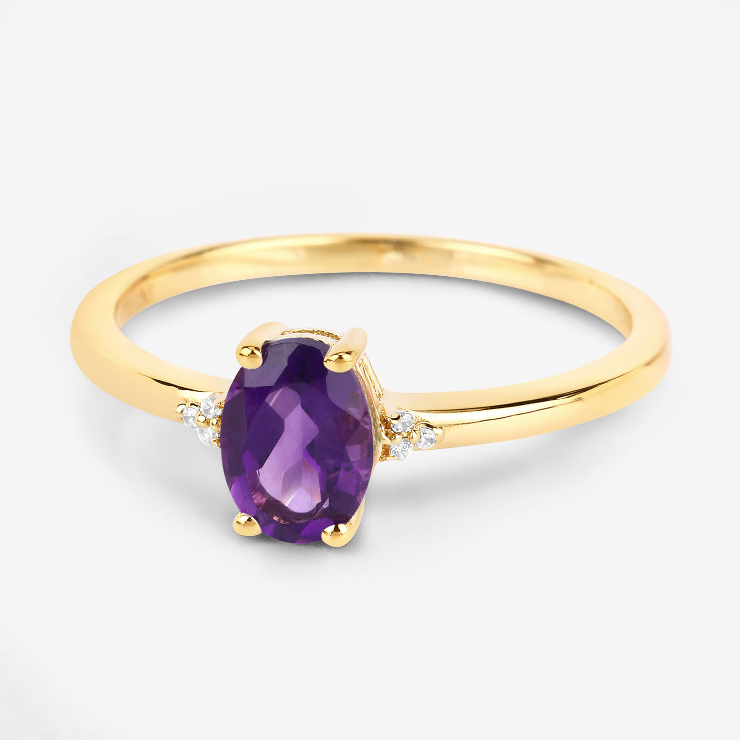 0.82 Carat Genuine Amethyst and White Diamond 10K Yellow Gold Ring