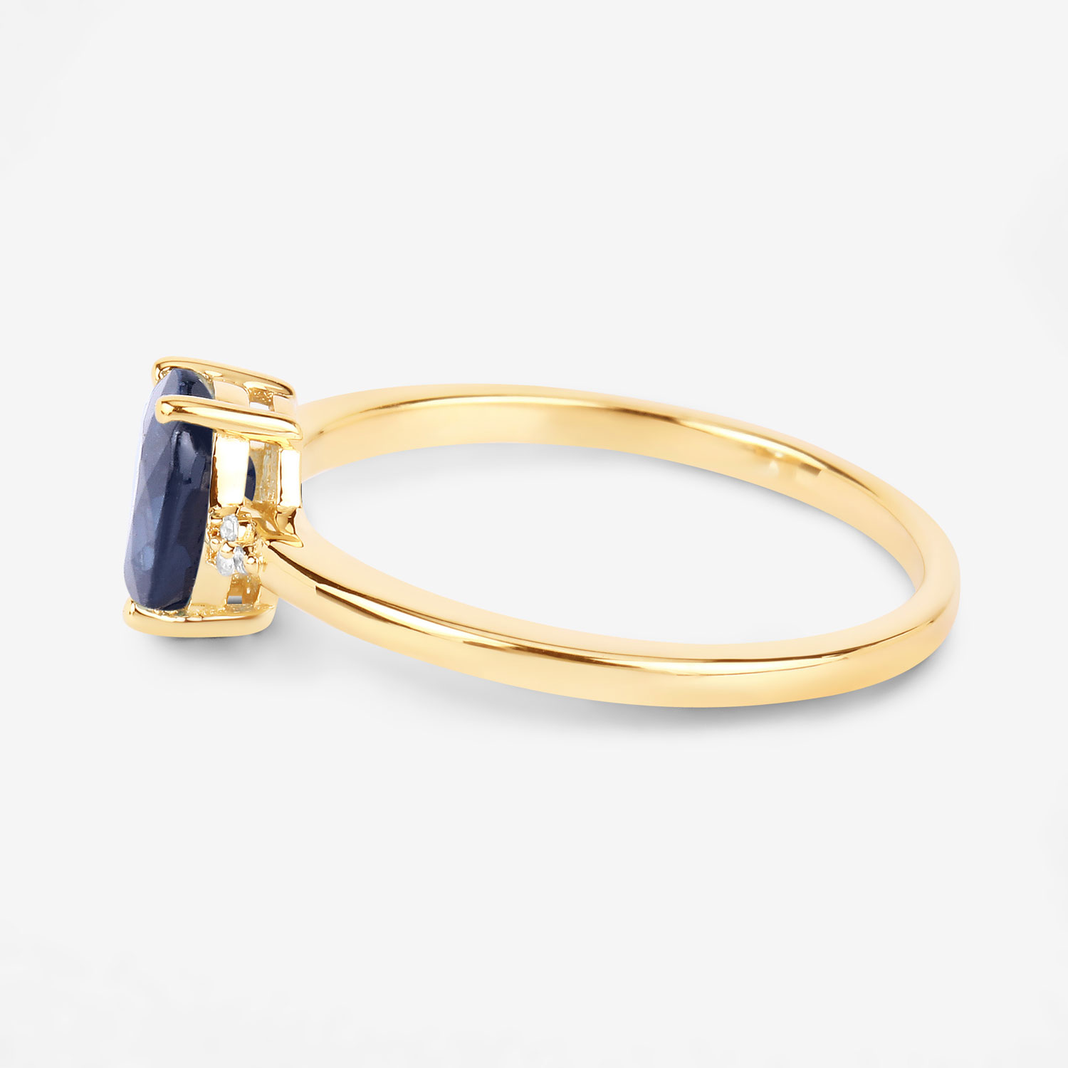 0.97 Carat Genuine Blue Sapphire and White Diamond 10K Yellow Gold Ring