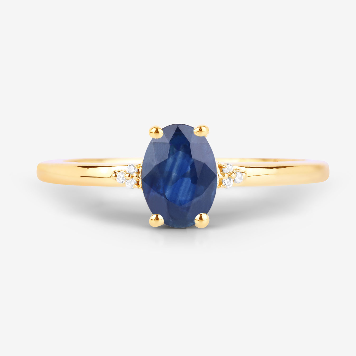 0.97 Carat Genuine Blue Sapphire and White Diamond 10K Yellow Gold Ring