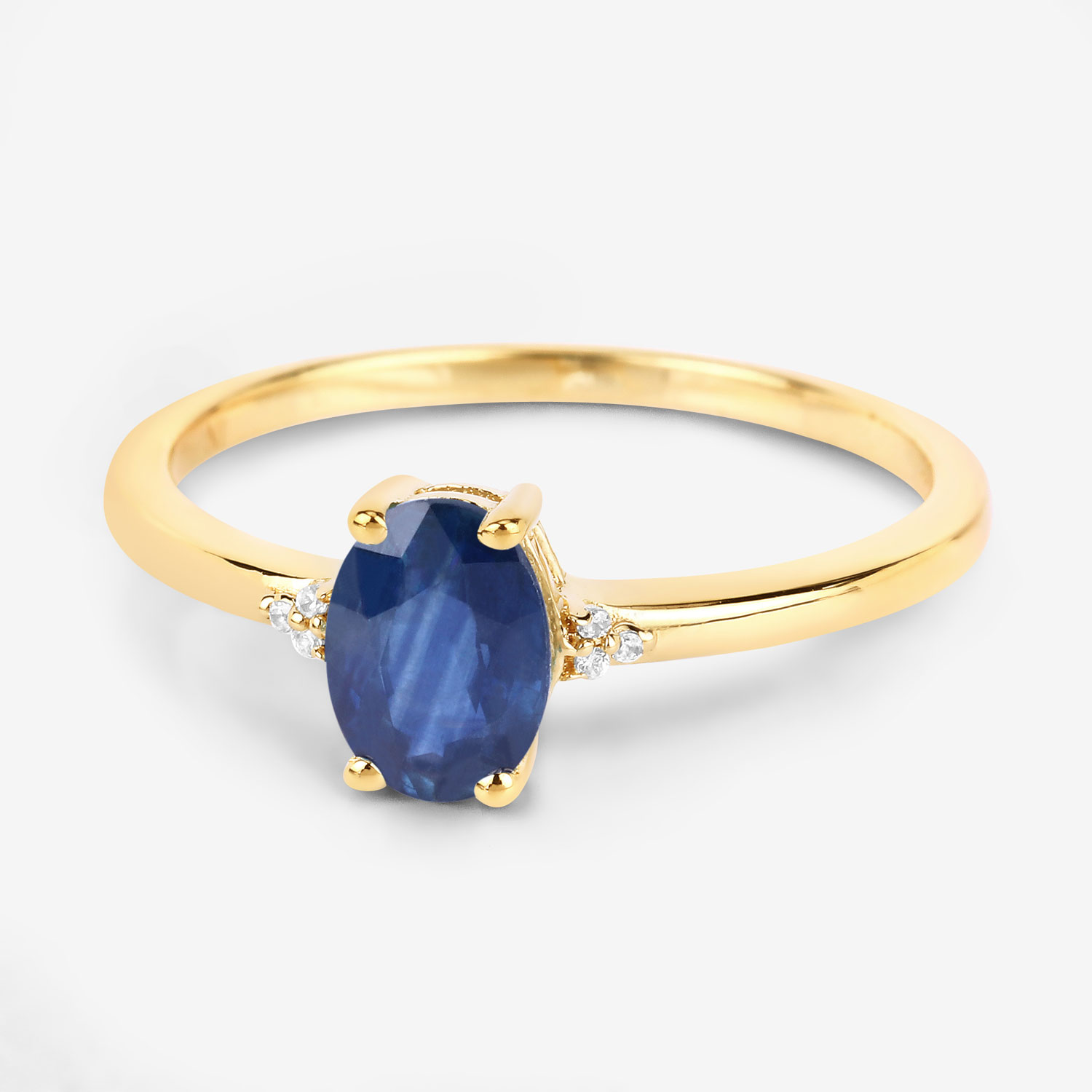 0.97 Carat Genuine Blue Sapphire and White Diamond 10K Yellow Gold Ring