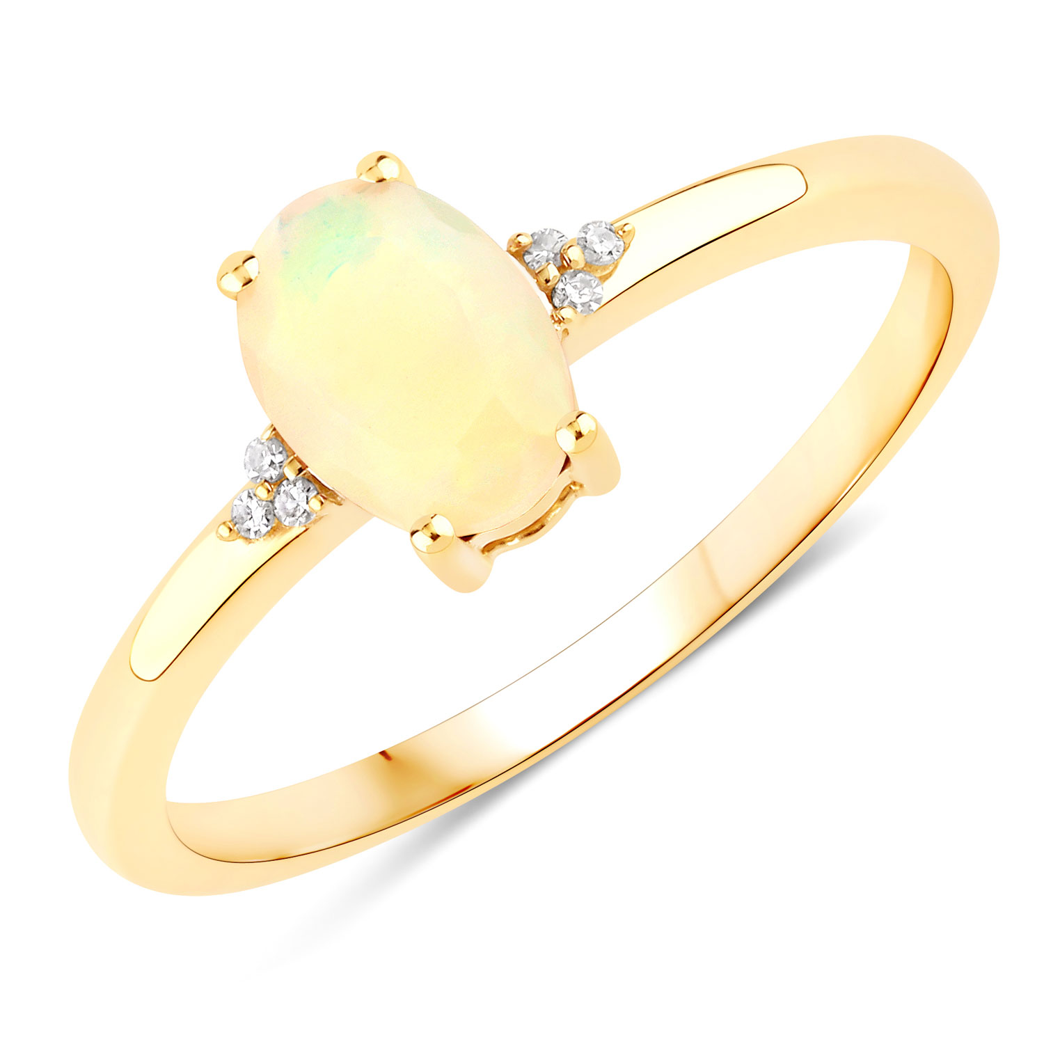 0.39 Carat Genuine Ethiopian Opal and White Diamond 10K Yellow Gold Ring