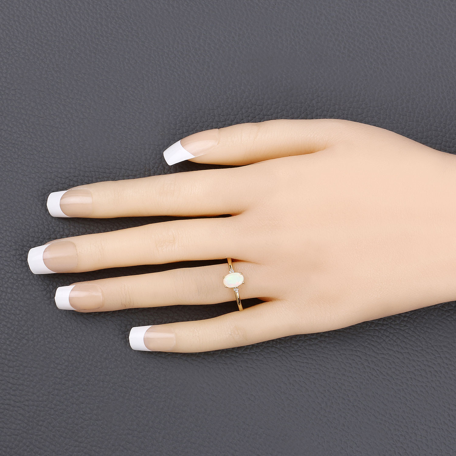 0.39 Carat Genuine Ethiopian Opal and White Diamond 10K Yellow Gold Ring