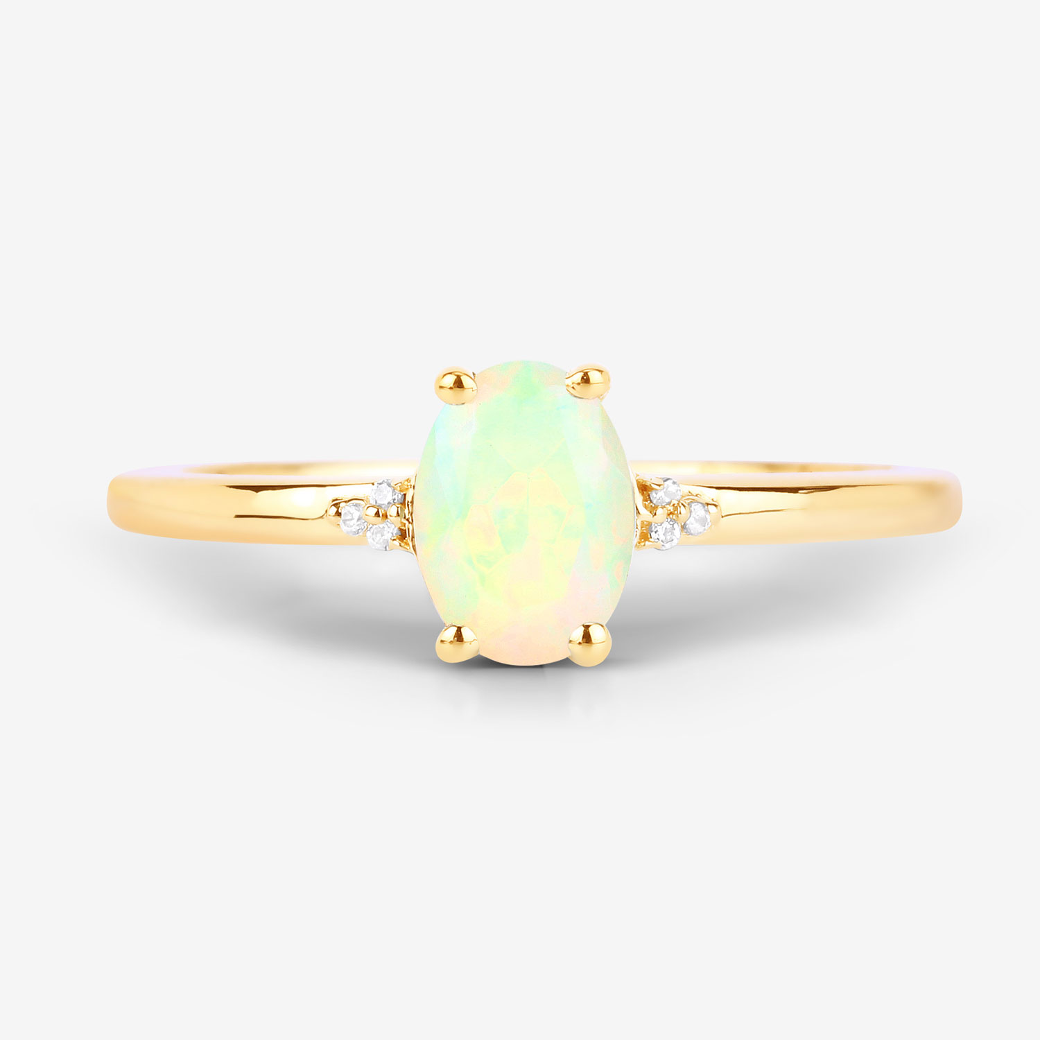 0.39 Carat Genuine Ethiopian Opal and White Diamond 10K Yellow Gold Ring