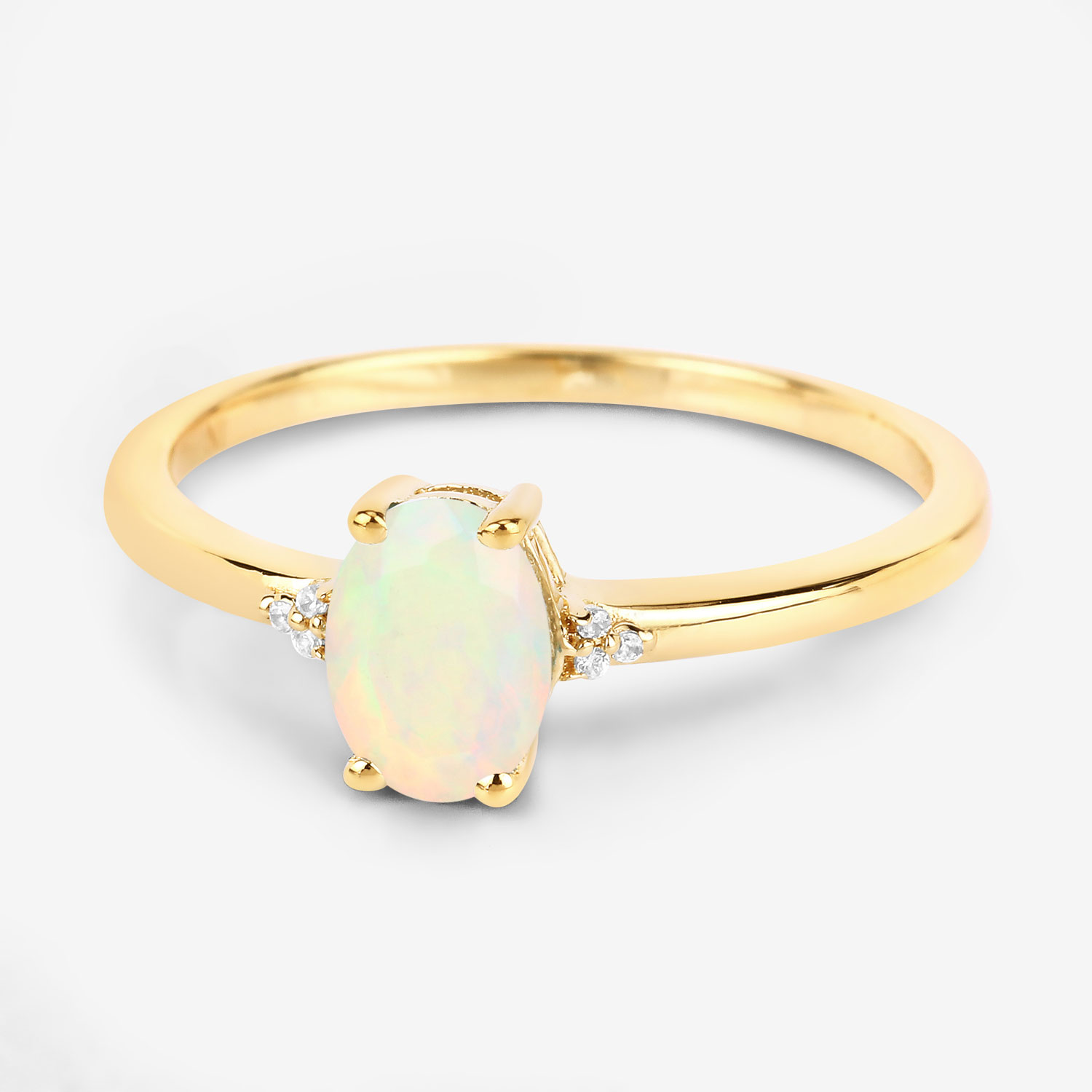 0.39 Carat Genuine Ethiopian Opal and White Diamond 10K Yellow Gold Ring