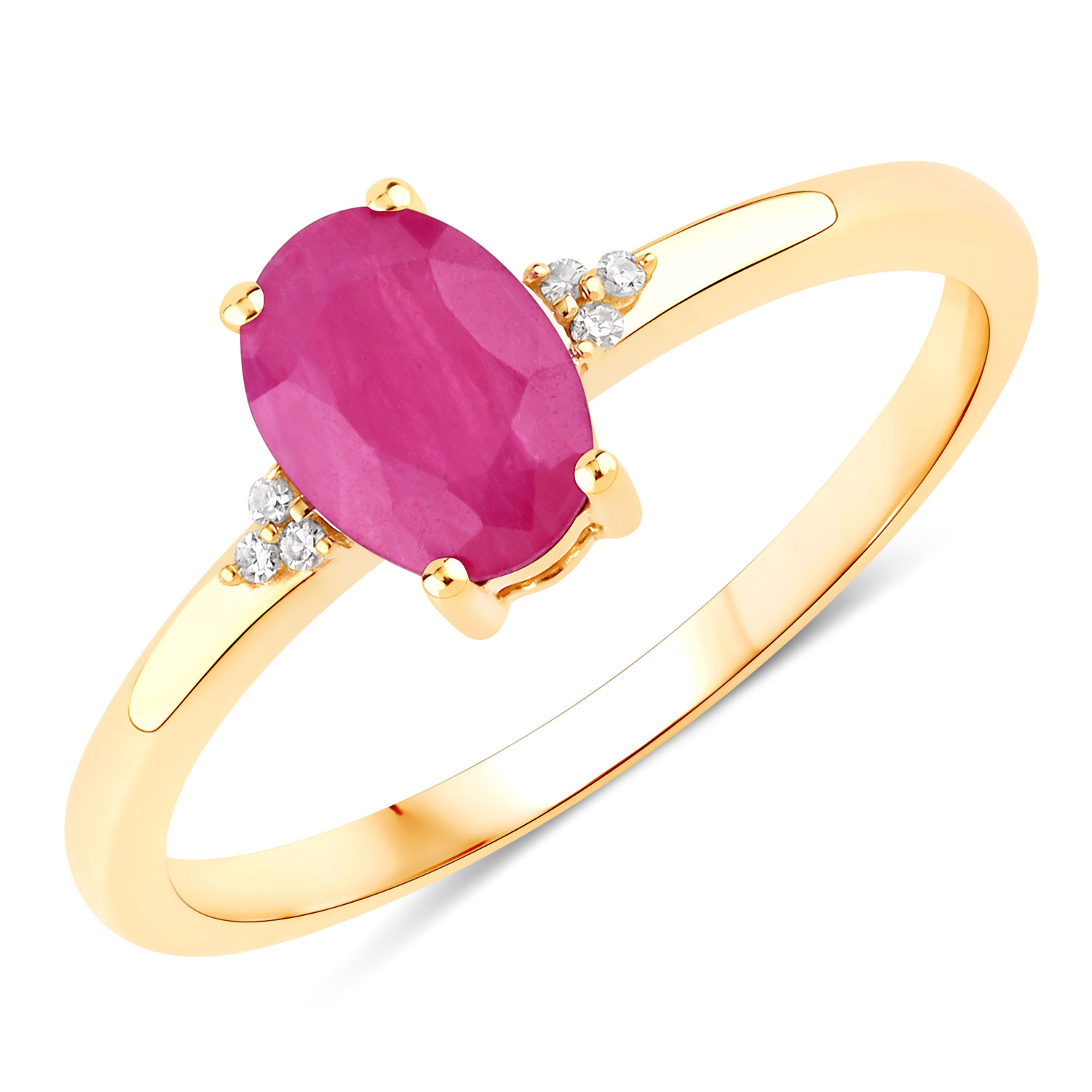0.87 Carat Genuine Ruby and White Diamond 10K Yellow Gold Ring