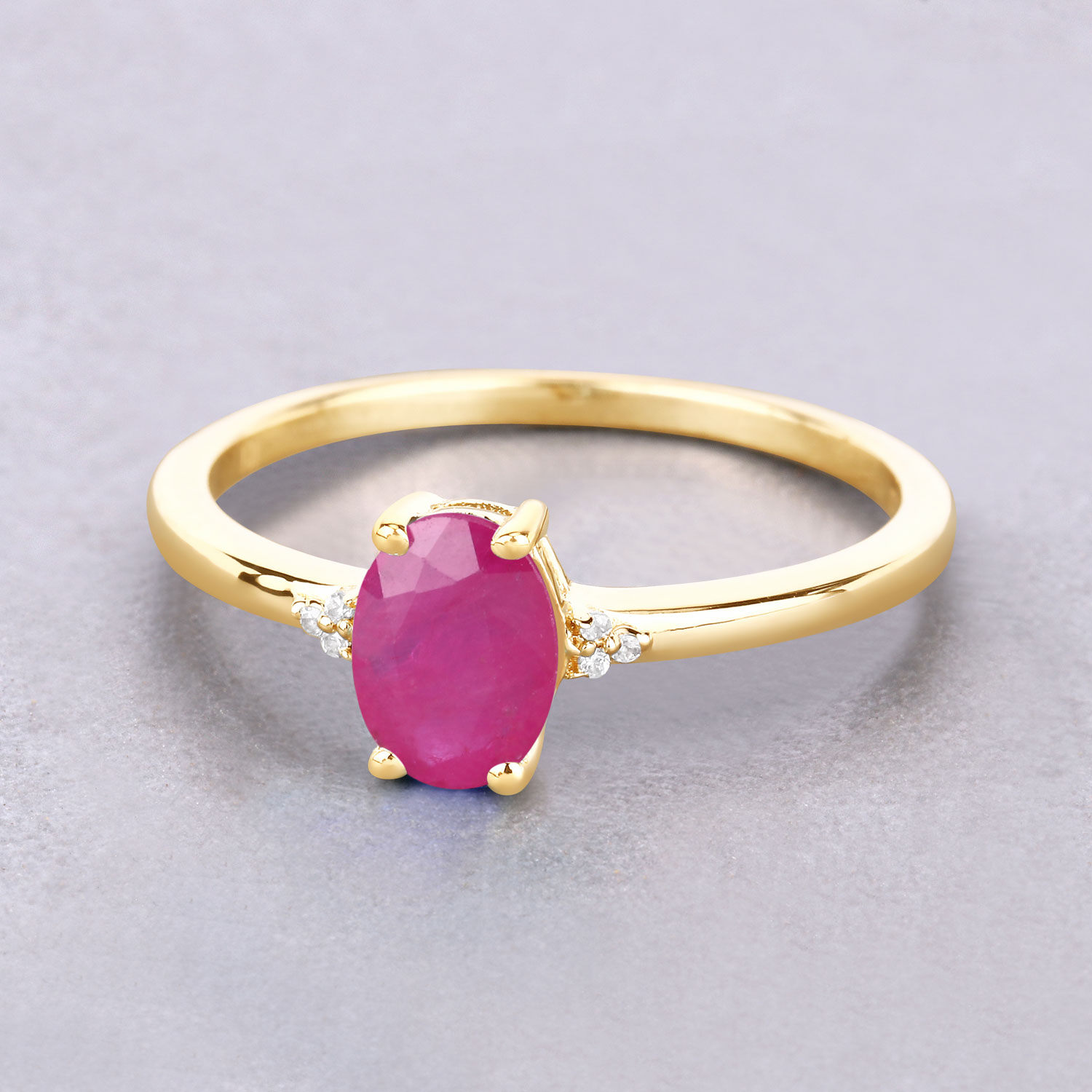 0.87 Carat Genuine Ruby and White Diamond 10K Yellow Gold Ring