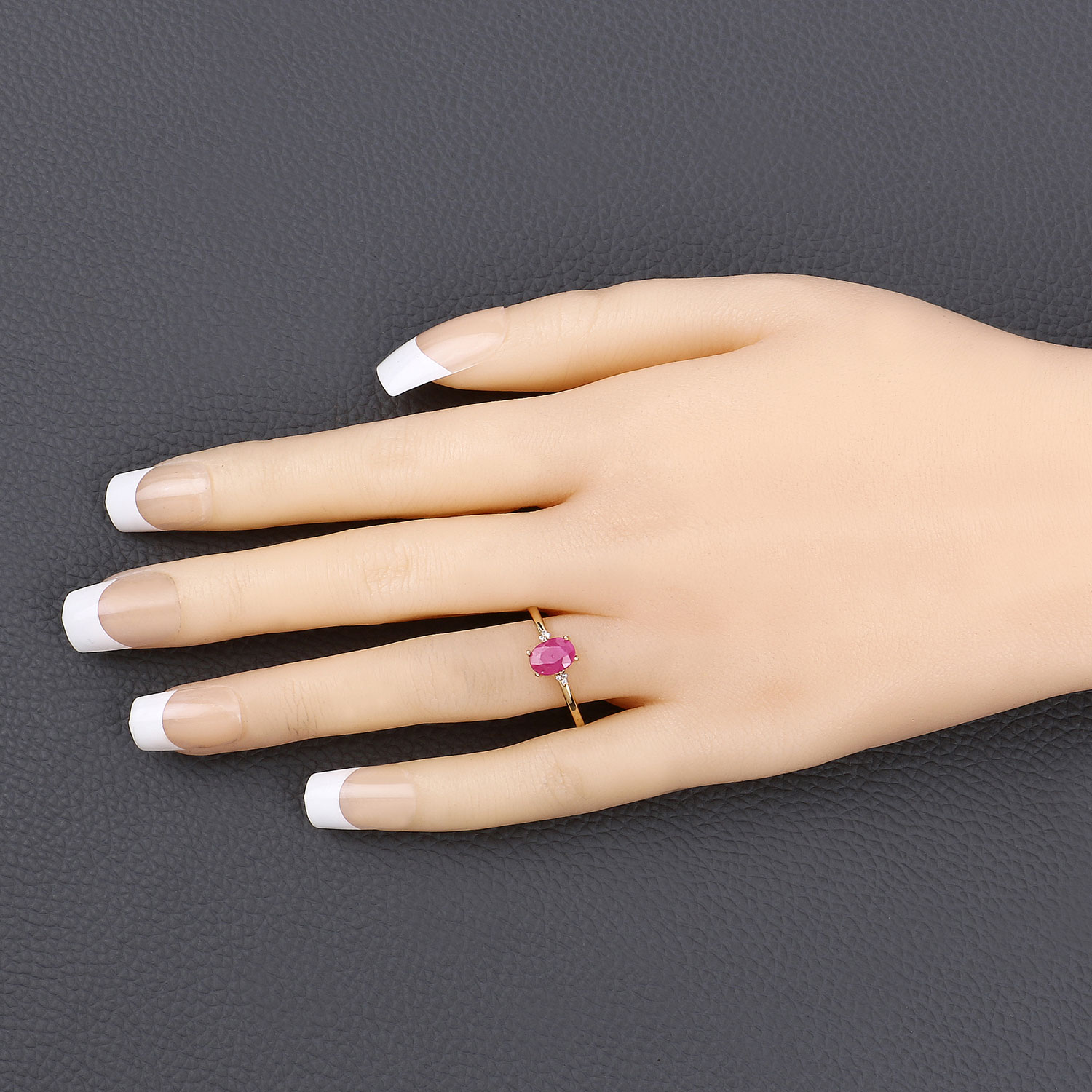 0.87 Carat Genuine Ruby and White Diamond 10K Yellow Gold Ring