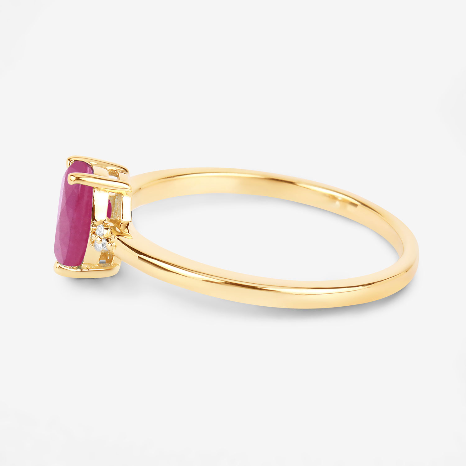0.87 Carat Genuine Ruby and White Diamond 10K Yellow Gold Ring