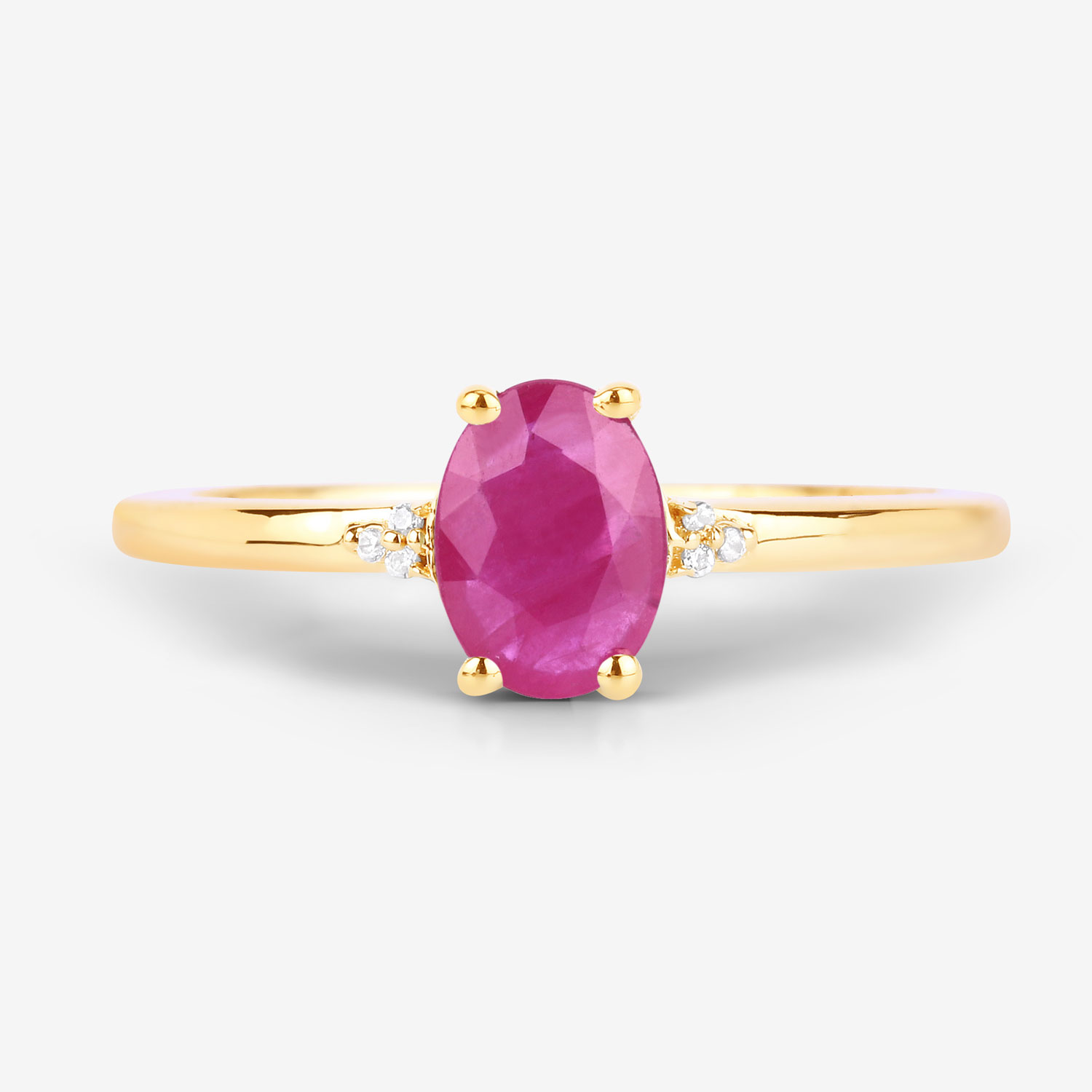 0.87 Carat Genuine Ruby and White Diamond 10K Yellow Gold Ring