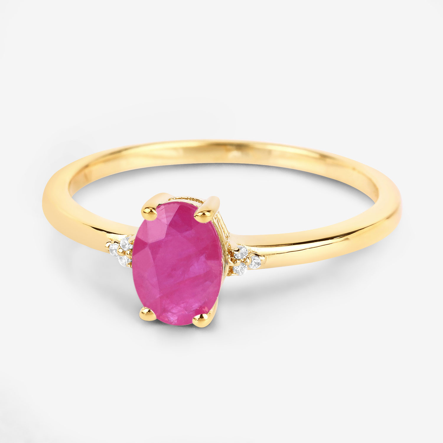 0.87 Carat Genuine Ruby and White Diamond 10K Yellow Gold Ring