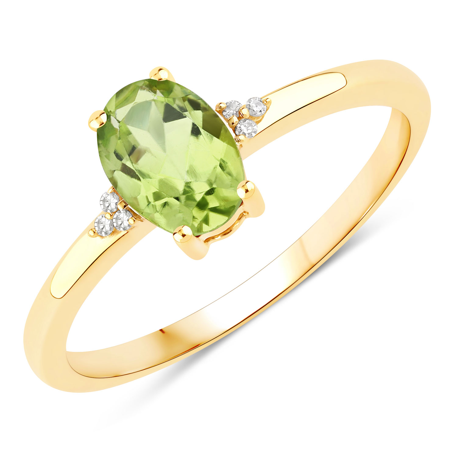 0.85 Carat Genuine Peridot and White Diamond 10K Yellow Gold Ring