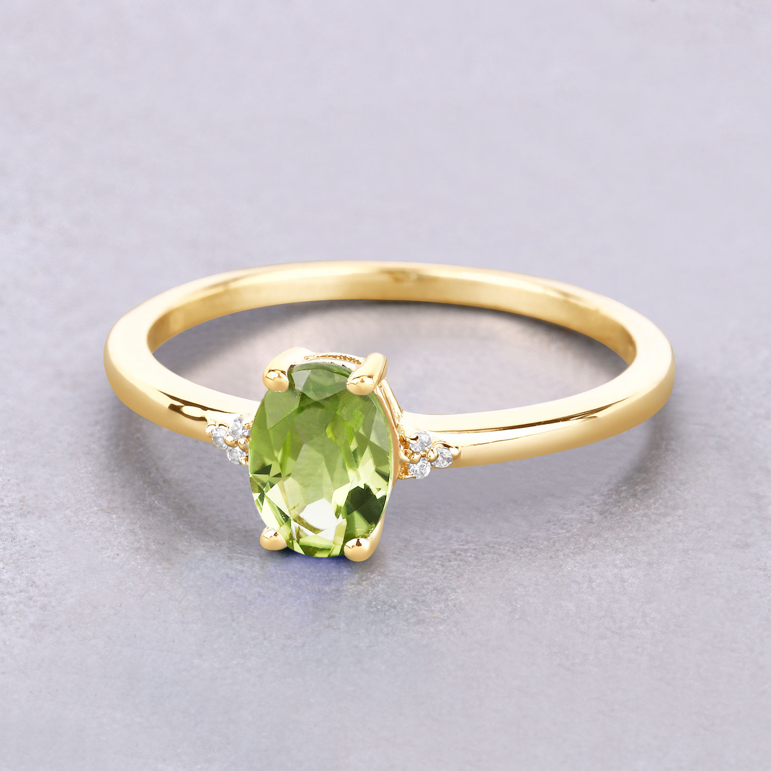0.85 Carat Genuine Peridot and White Diamond 10K Yellow Gold Ring