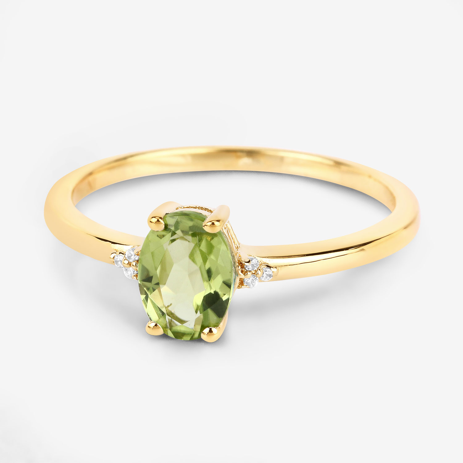 0.85 Carat Genuine Peridot and White Diamond 10K Yellow Gold Ring