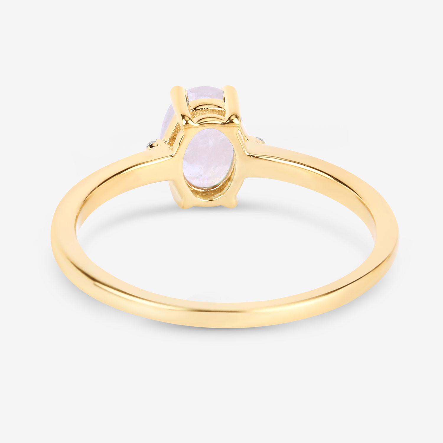 0.72 Carat Genuine White Rainbow Moonstone and White Diamond 10K Yellow Gold Ring