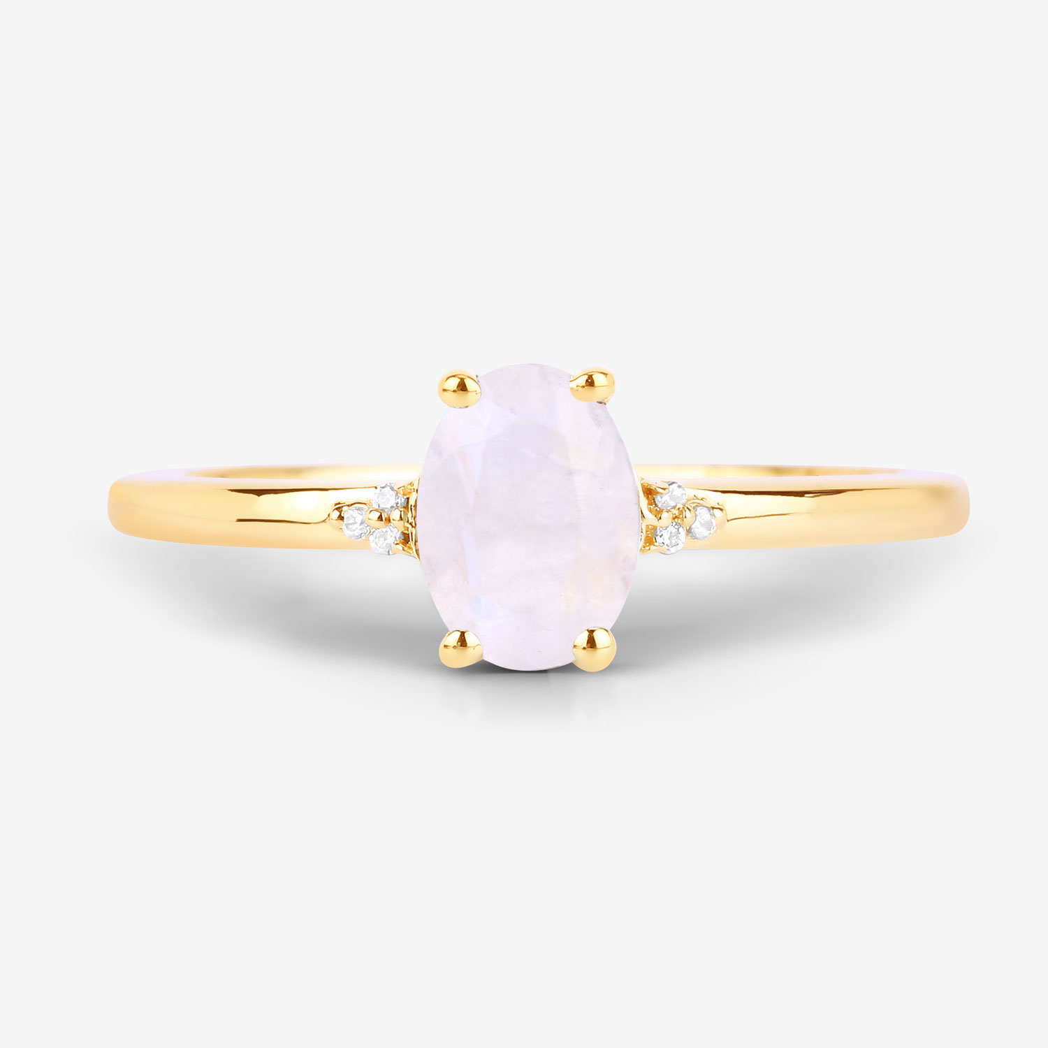 0.72 Carat Genuine White Rainbow Moonstone and White Diamond 10K Yellow Gold Ring