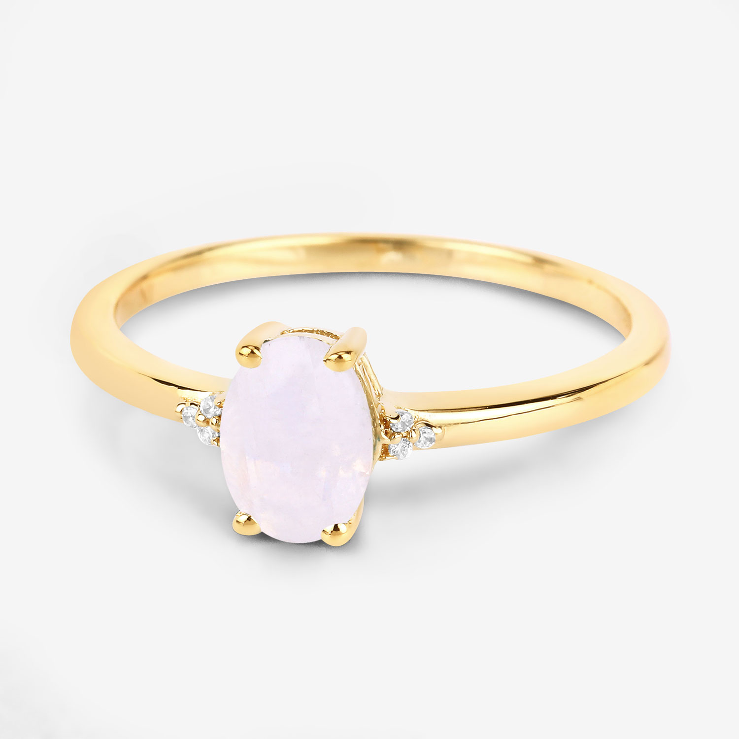 0.72 Carat Genuine White Rainbow Moonstone and White Diamond 10K Yellow Gold Ring