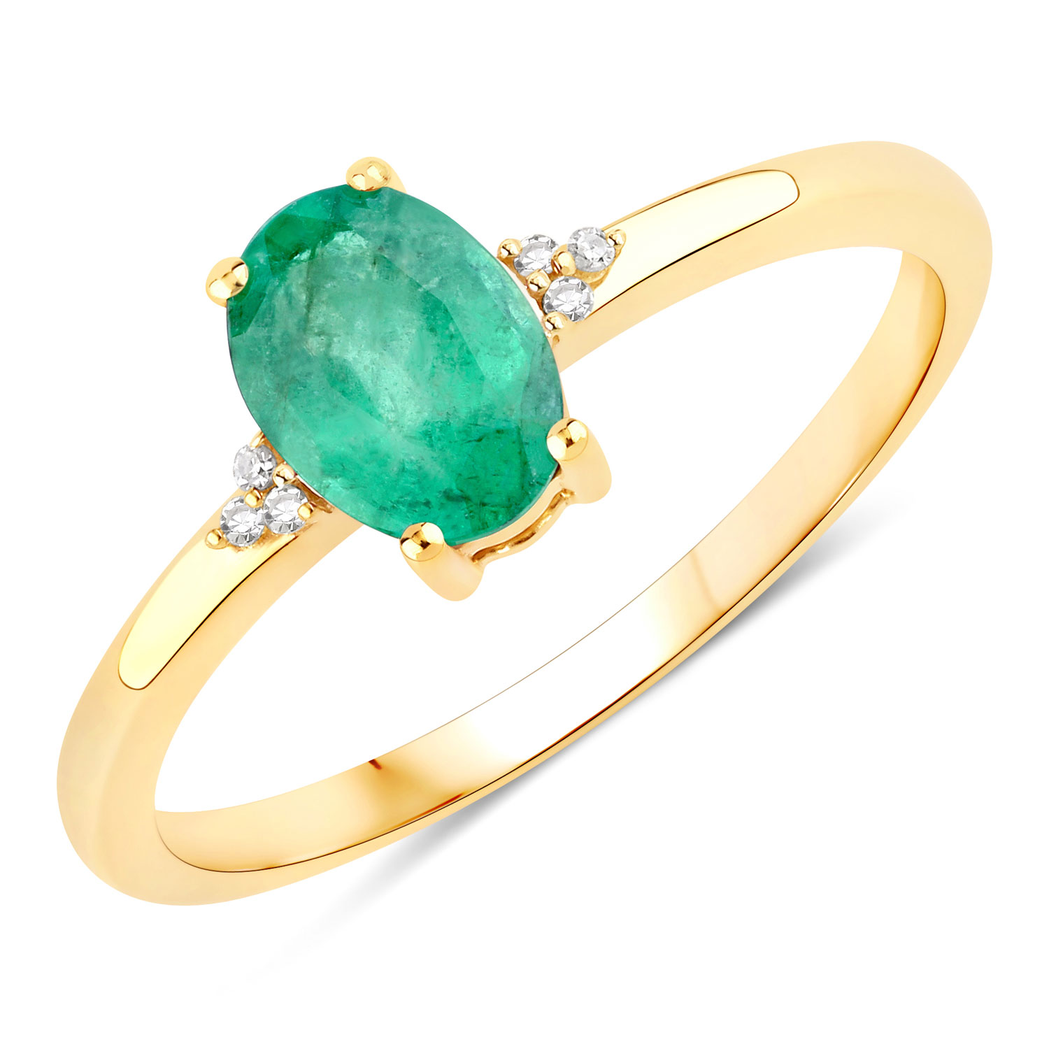 0.74 Carat Genuine Zambian Emerald and White Diamond 10K Yellow Gold Ring
