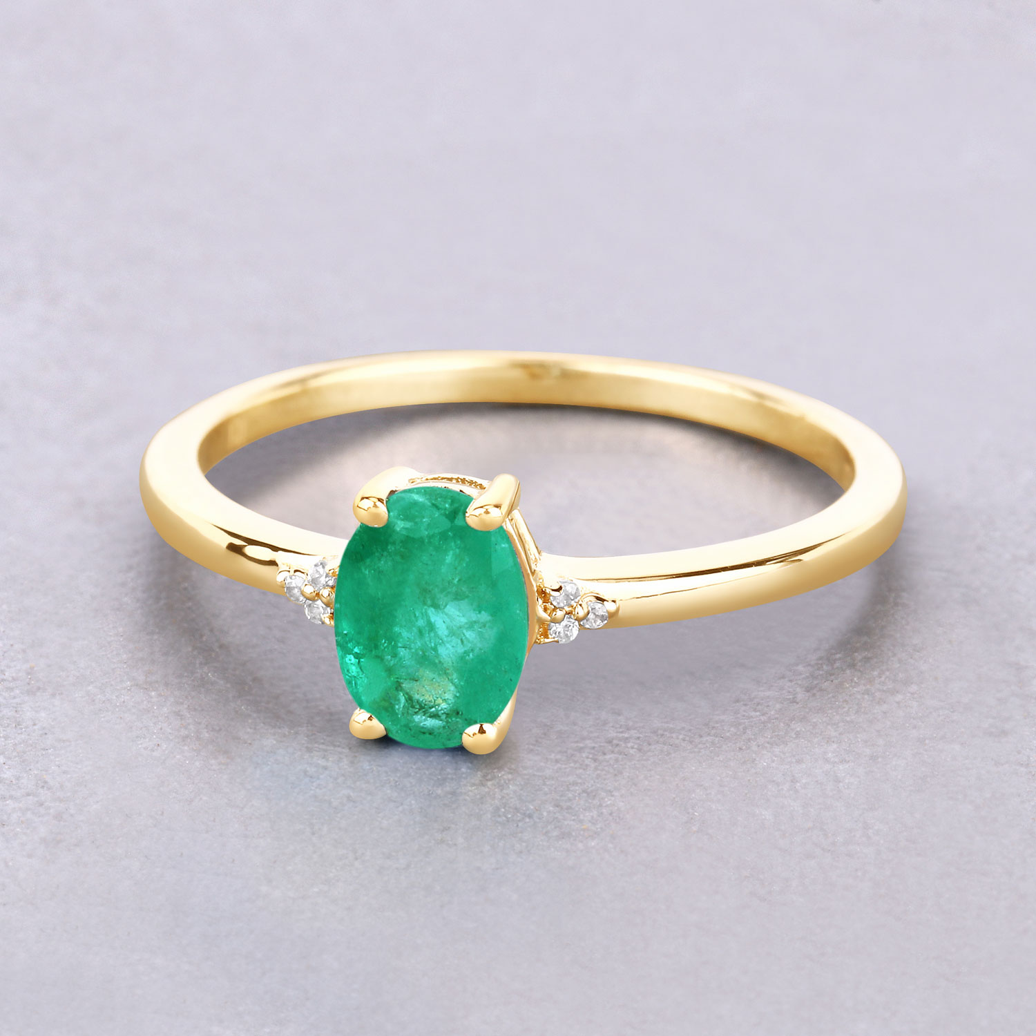 0.74 Carat Genuine Zambian Emerald and White Diamond 10K Yellow Gold Ring