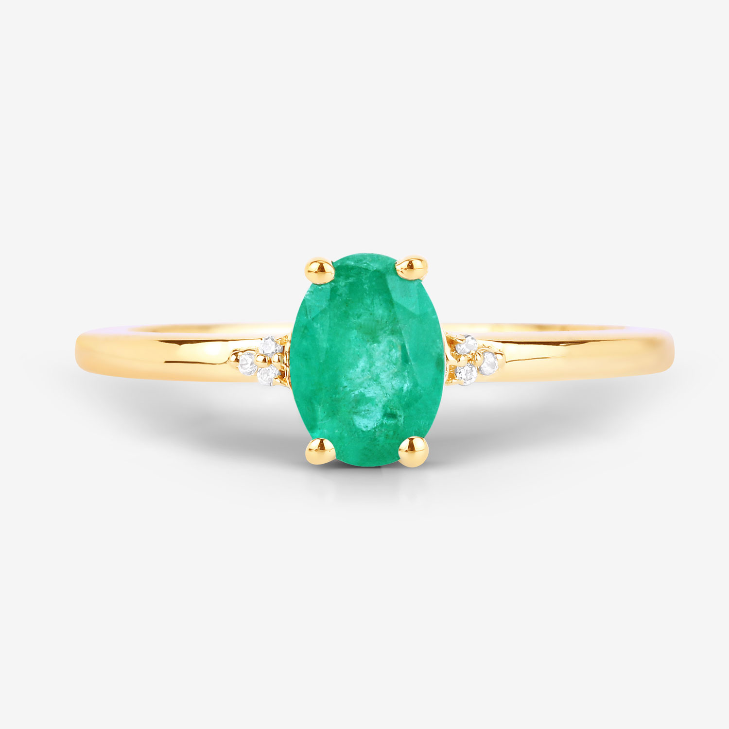 0.74 Carat Genuine Zambian Emerald and White Diamond 10K Yellow Gold Ring