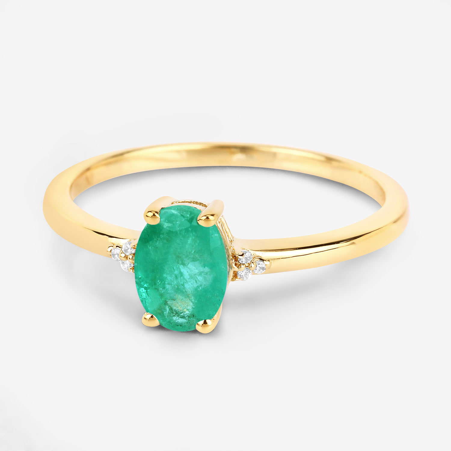 0.74 Carat Genuine Zambian Emerald and White Diamond 10K Yellow Gold Ring