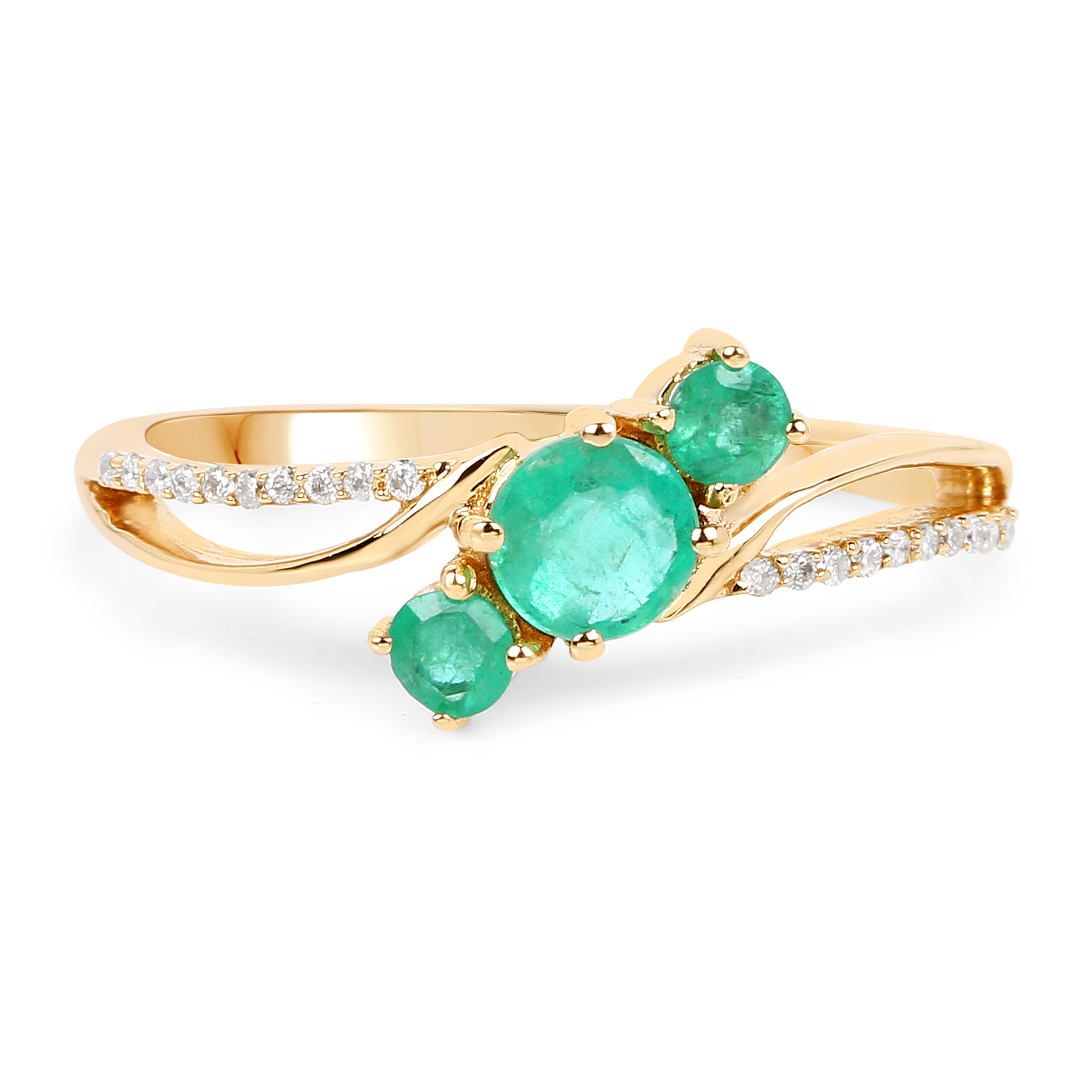 0.60 Carat Genuine Zambian Emerald and White Diamond 14K Yellow Gold Ring