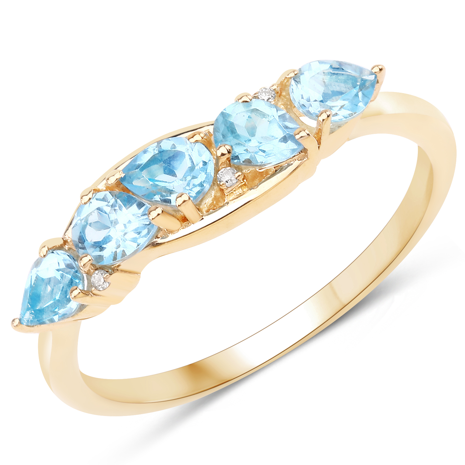 0.91 Carat Genuine Swiss Blue Topaz and White Diamond 14K Yellow Gold Ring