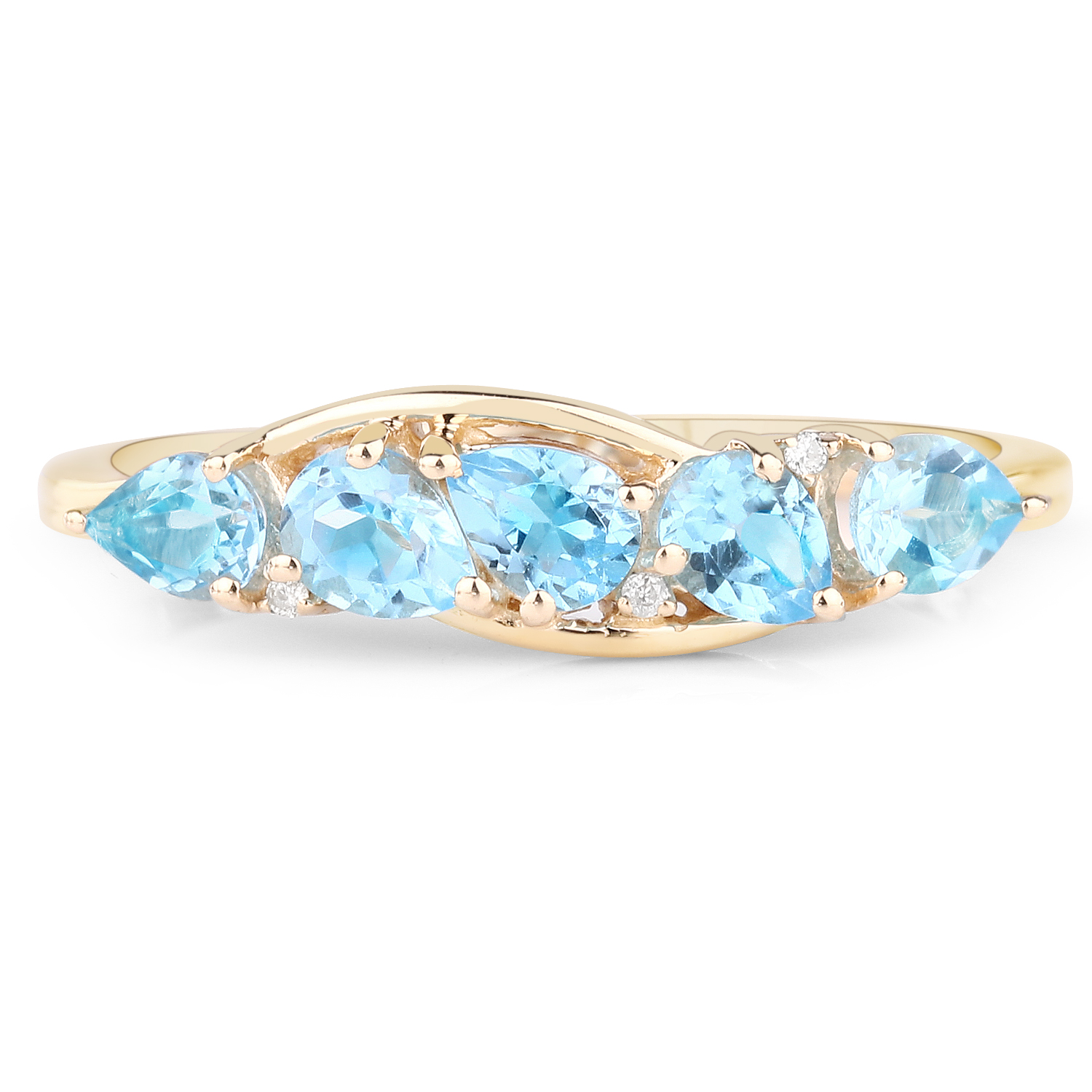 0.91 Carat Genuine Swiss Blue Topaz and White Diamond 14K Yellow Gold Ring