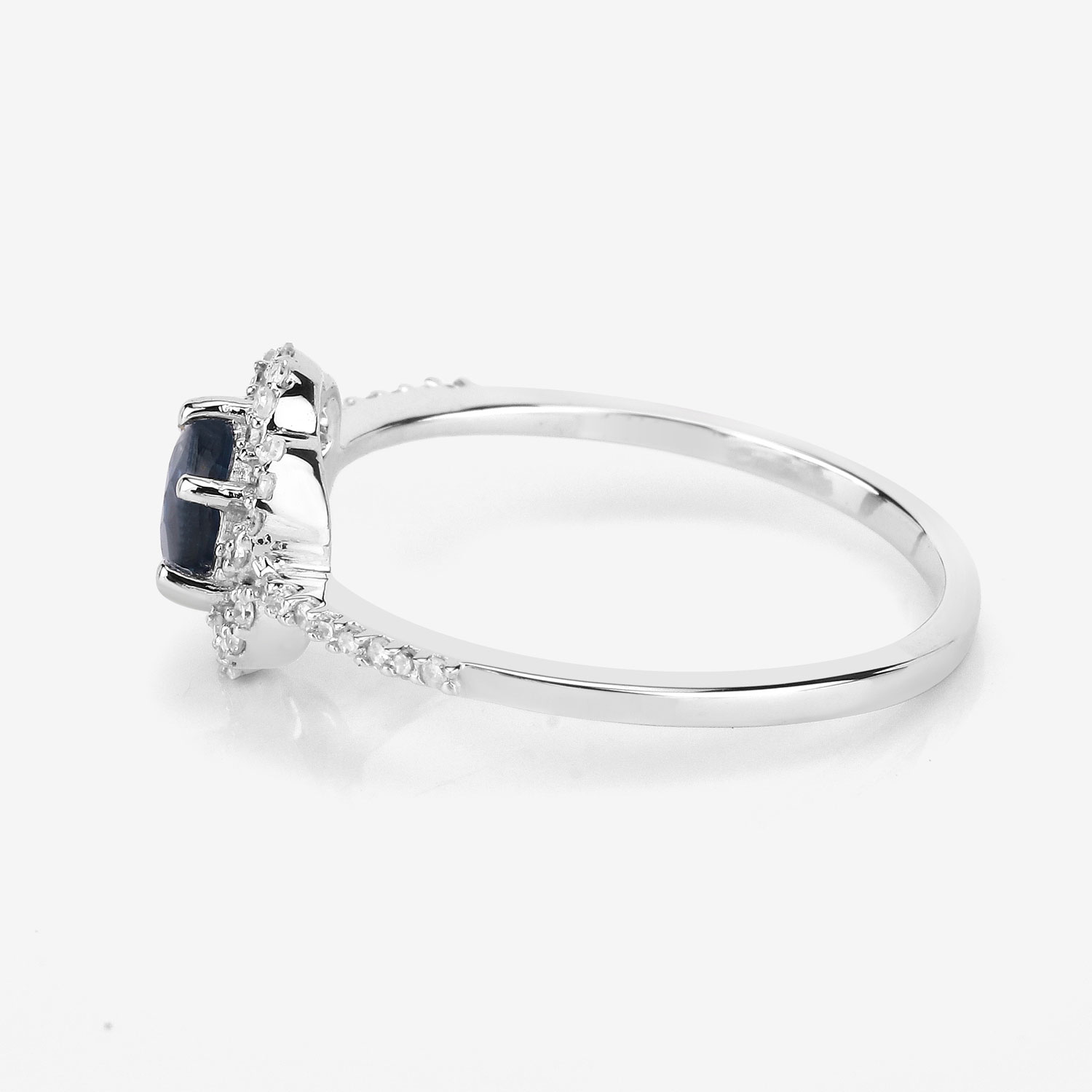 0.78 Carat Genuine Blue Sapphire and White Diamond 14K White Gold Ring