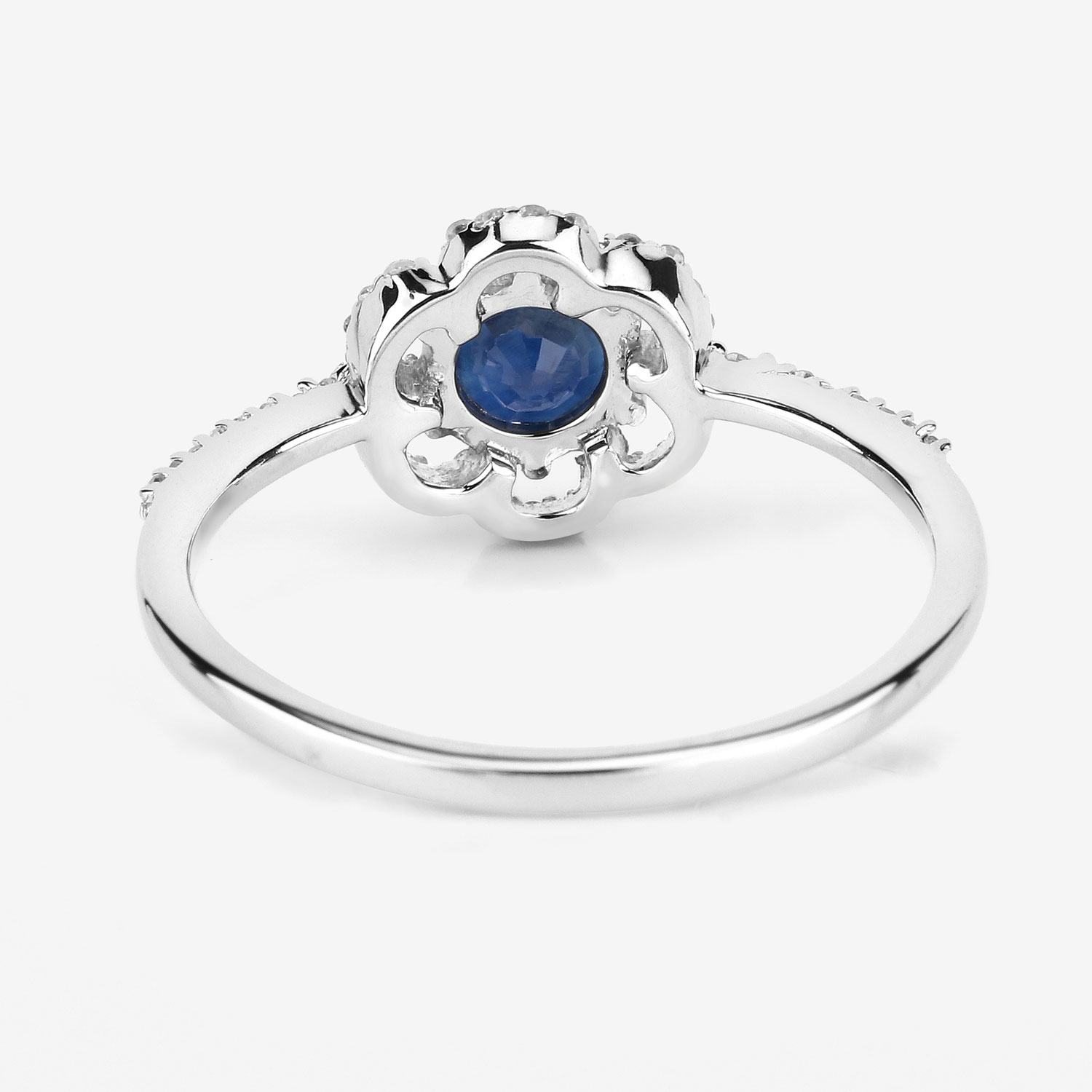 0.78 Carat Genuine Blue Sapphire and White Diamond 14K White Gold Ring