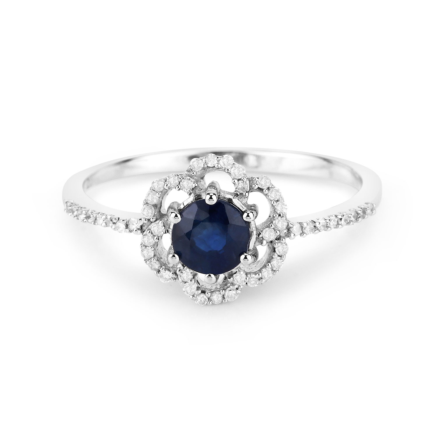 0.78 Carat Genuine Blue Sapphire and White Diamond 14K White Gold Ring