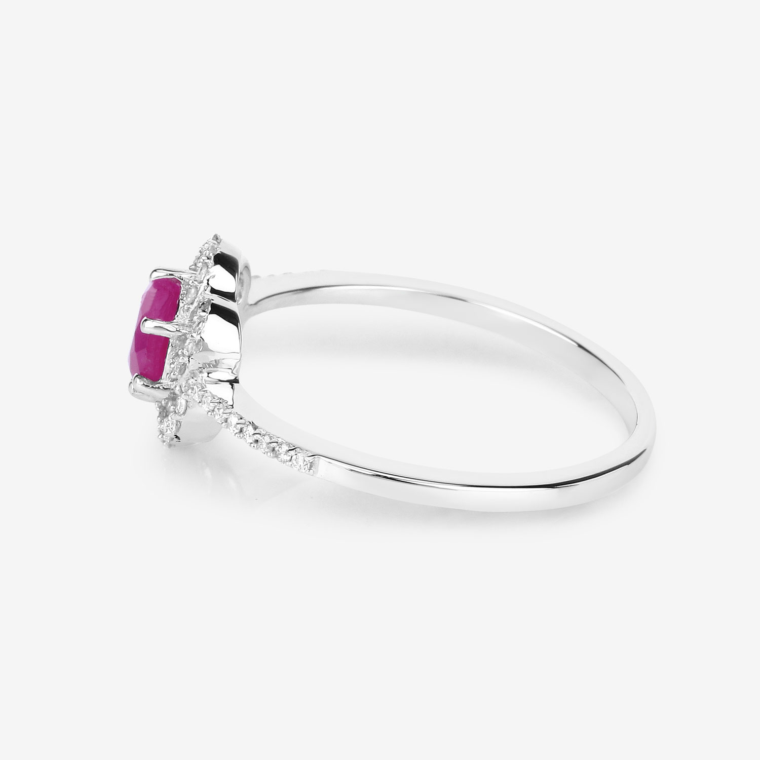0.68 Carat Genuine Ruby and White Diamond 14K White Gold Ring