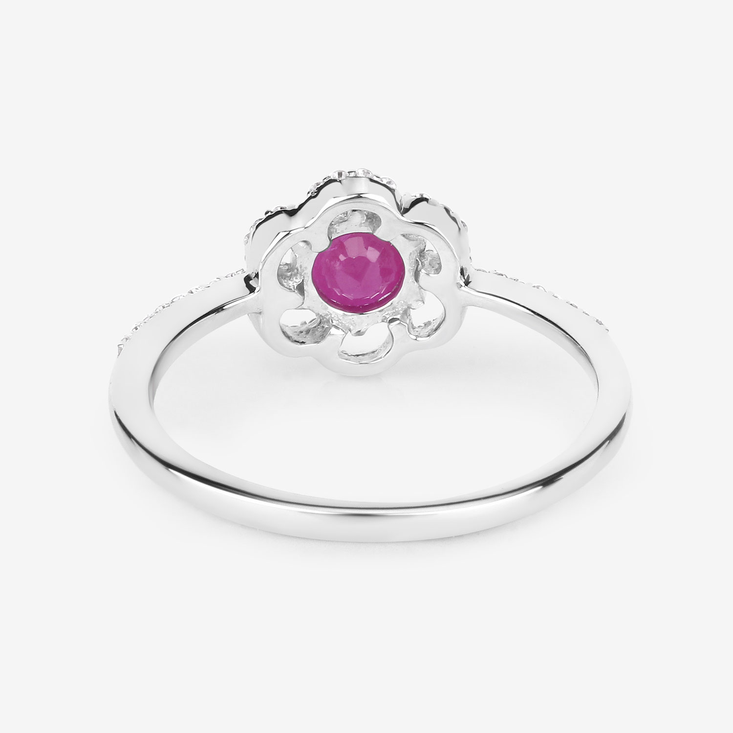 0.68 Carat Genuine Ruby and White Diamond 14K White Gold Ring